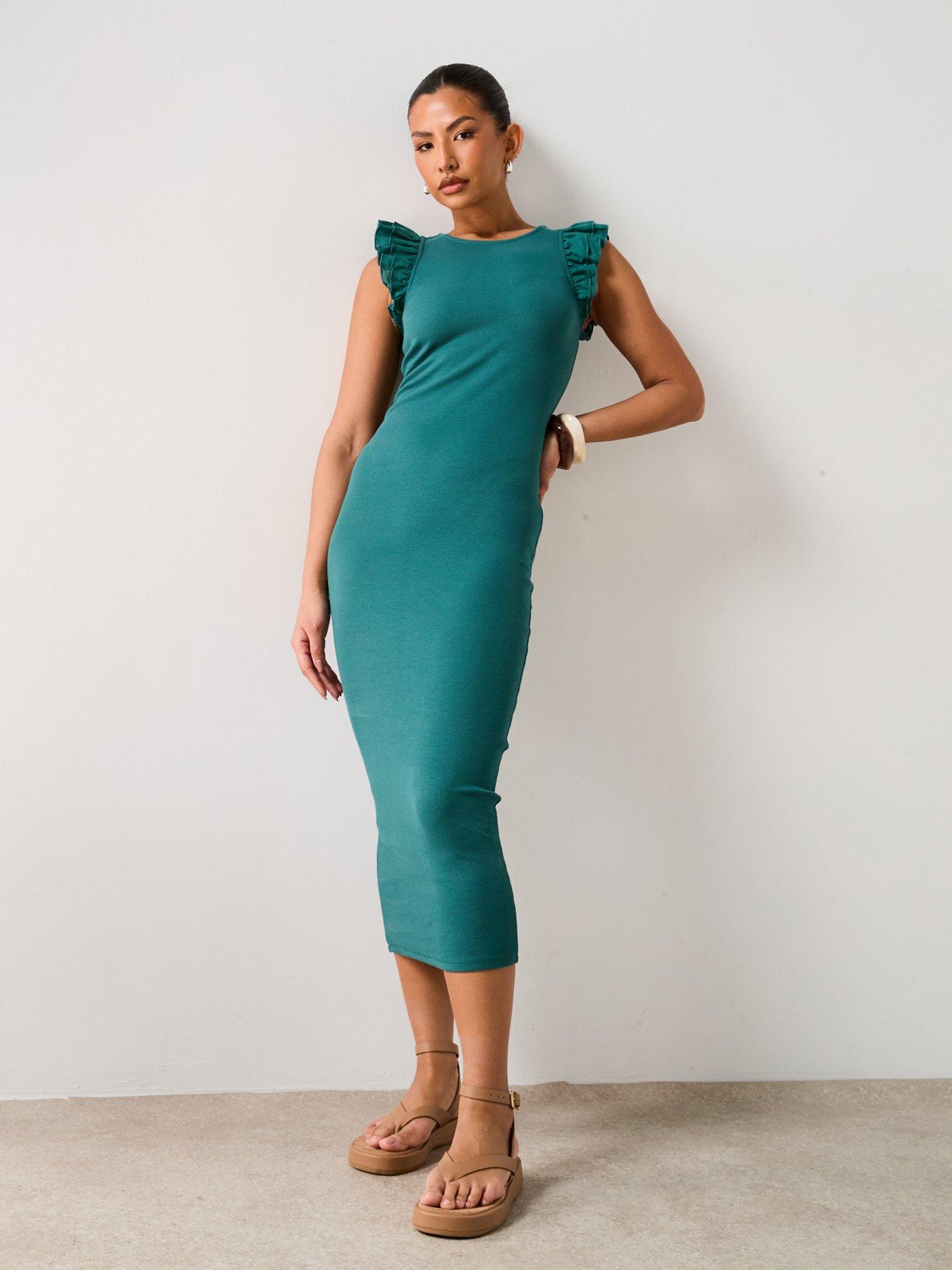 v-by-very-frill-sleeve-ribbed-midaxi-dress