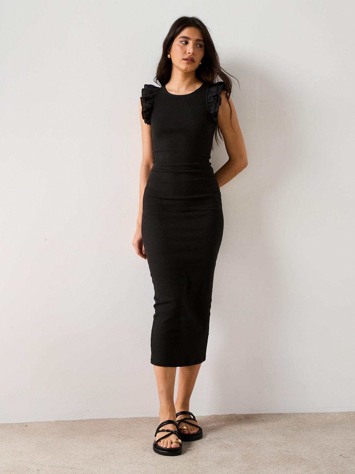  image of v-by-very-frill-sleeve-ribbed-midaxi-dress