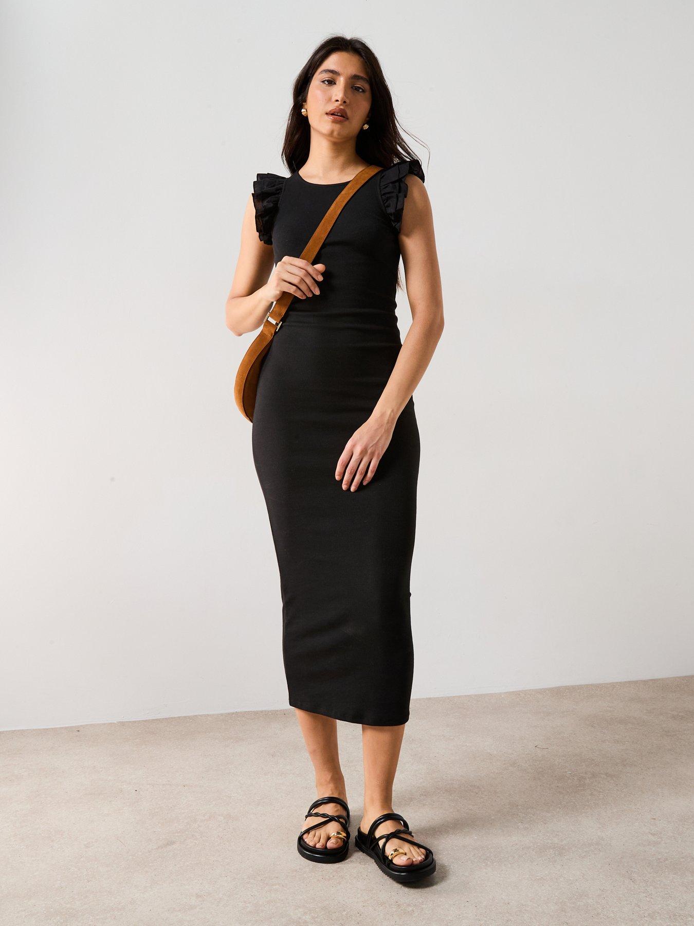  image of v-by-very-frill-sleeve-ribbed-midaxi-dress