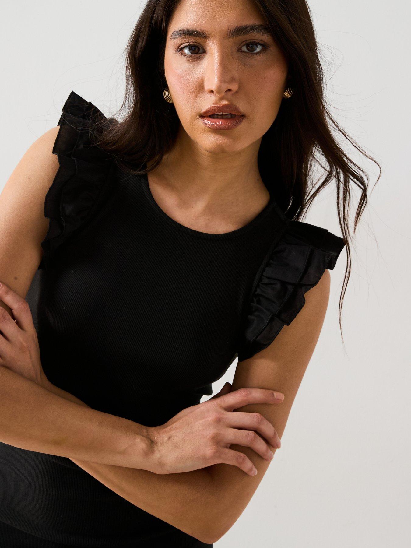  image of v-by-very-frill-sleeve-ribbed-midaxi-dress