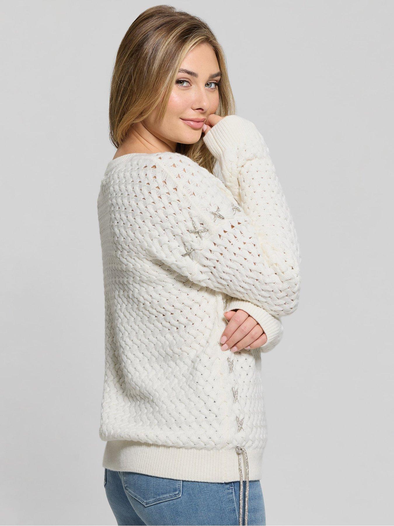  image of guess-chain-detail-jumper-white