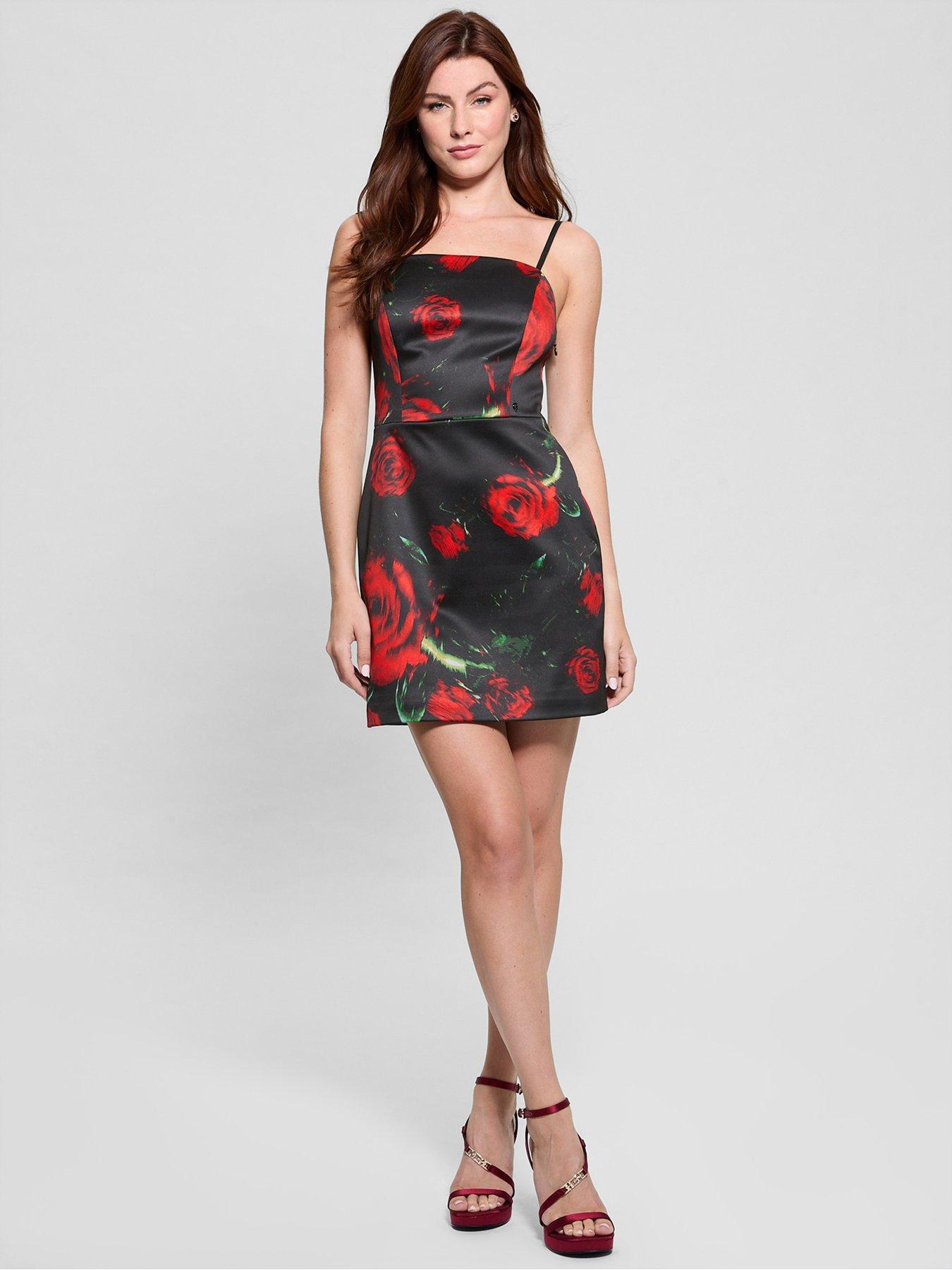  image of guess-rose-print-mini-dress-nbsp--black