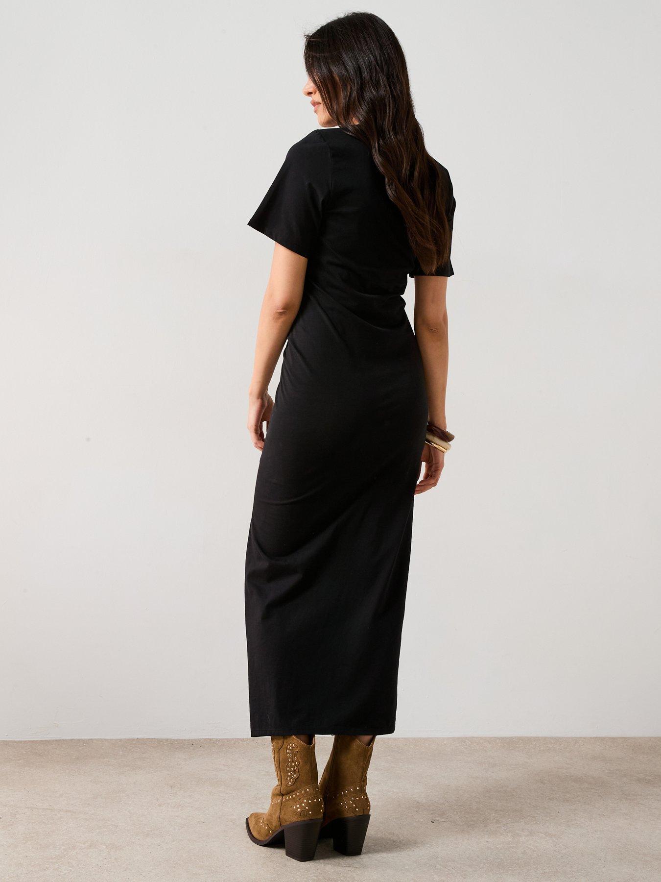  image of v-by-very-ruched-side-jersey-midaxi-dress-black