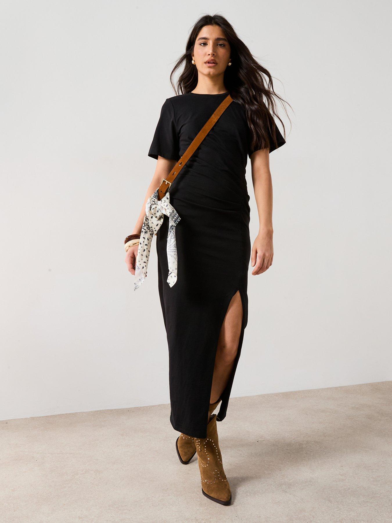  image of v-by-very-ruched-side-jersey-midaxi-dress-black