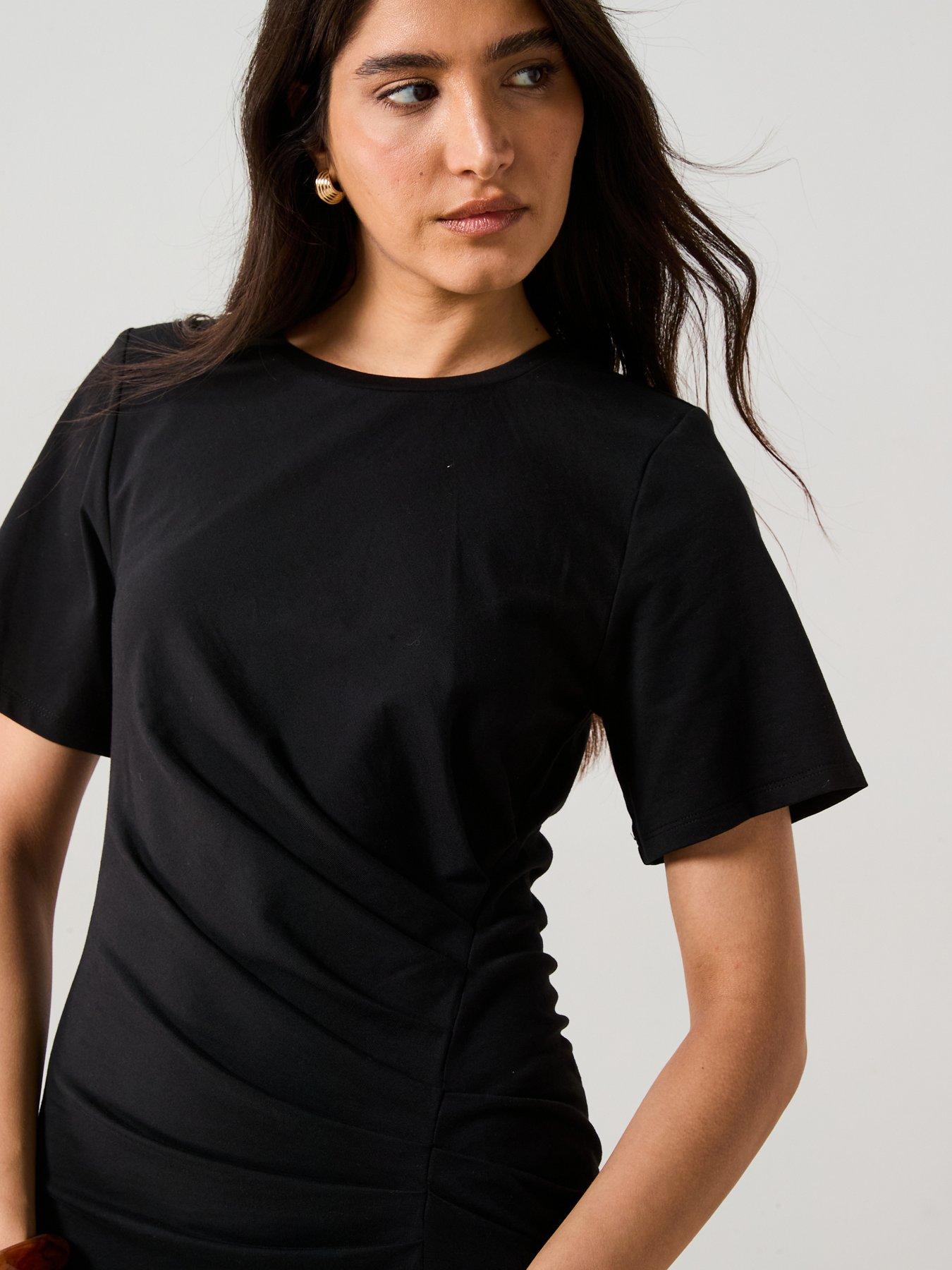  image of v-by-very-ruched-side-jersey-midaxi-dress-black