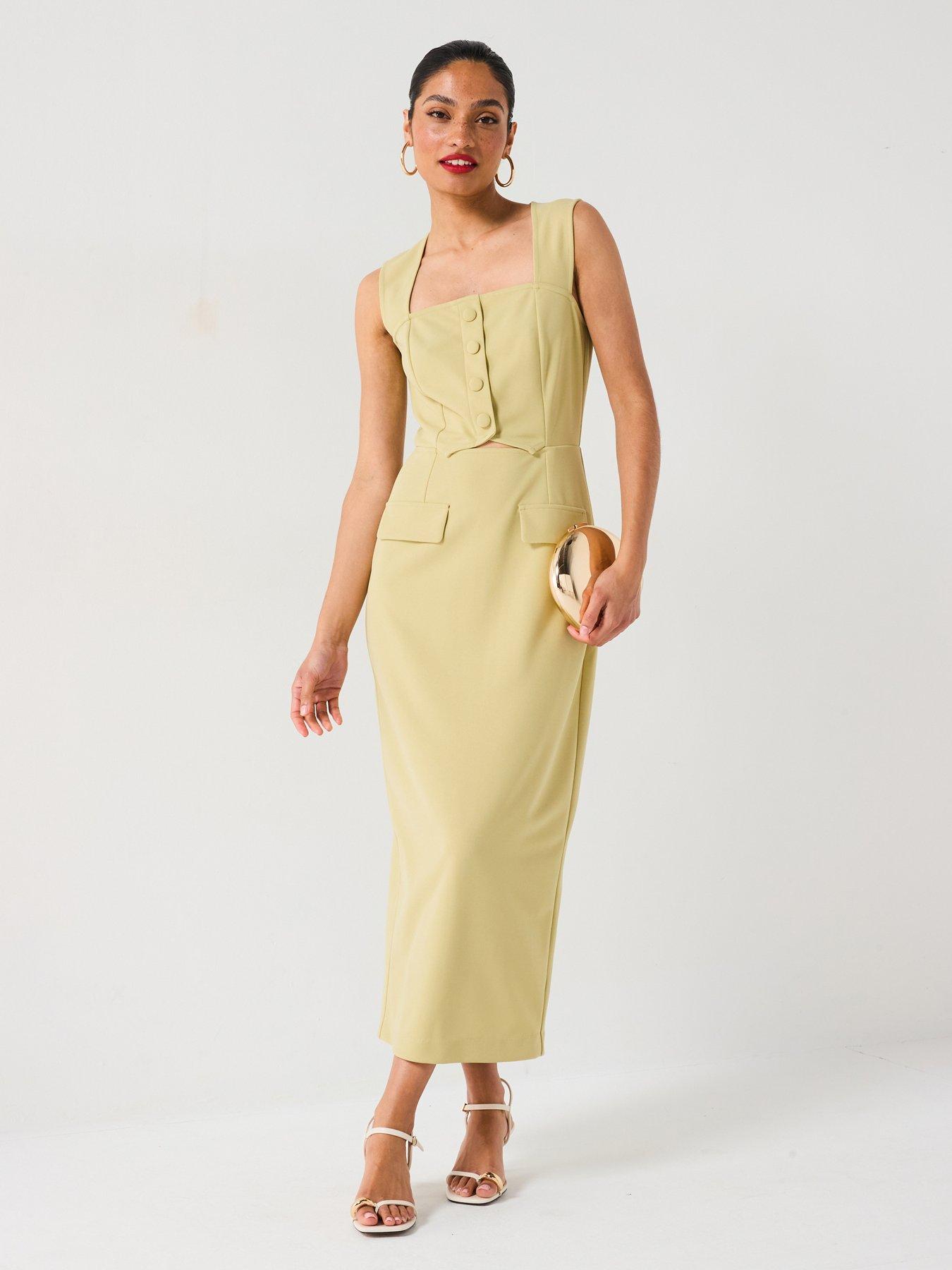 V by Very Button Cut Out Dress Green Littlewoods