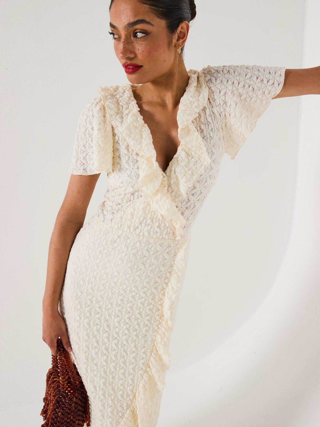  image of v-by-very-all-over-lace-dress-cream