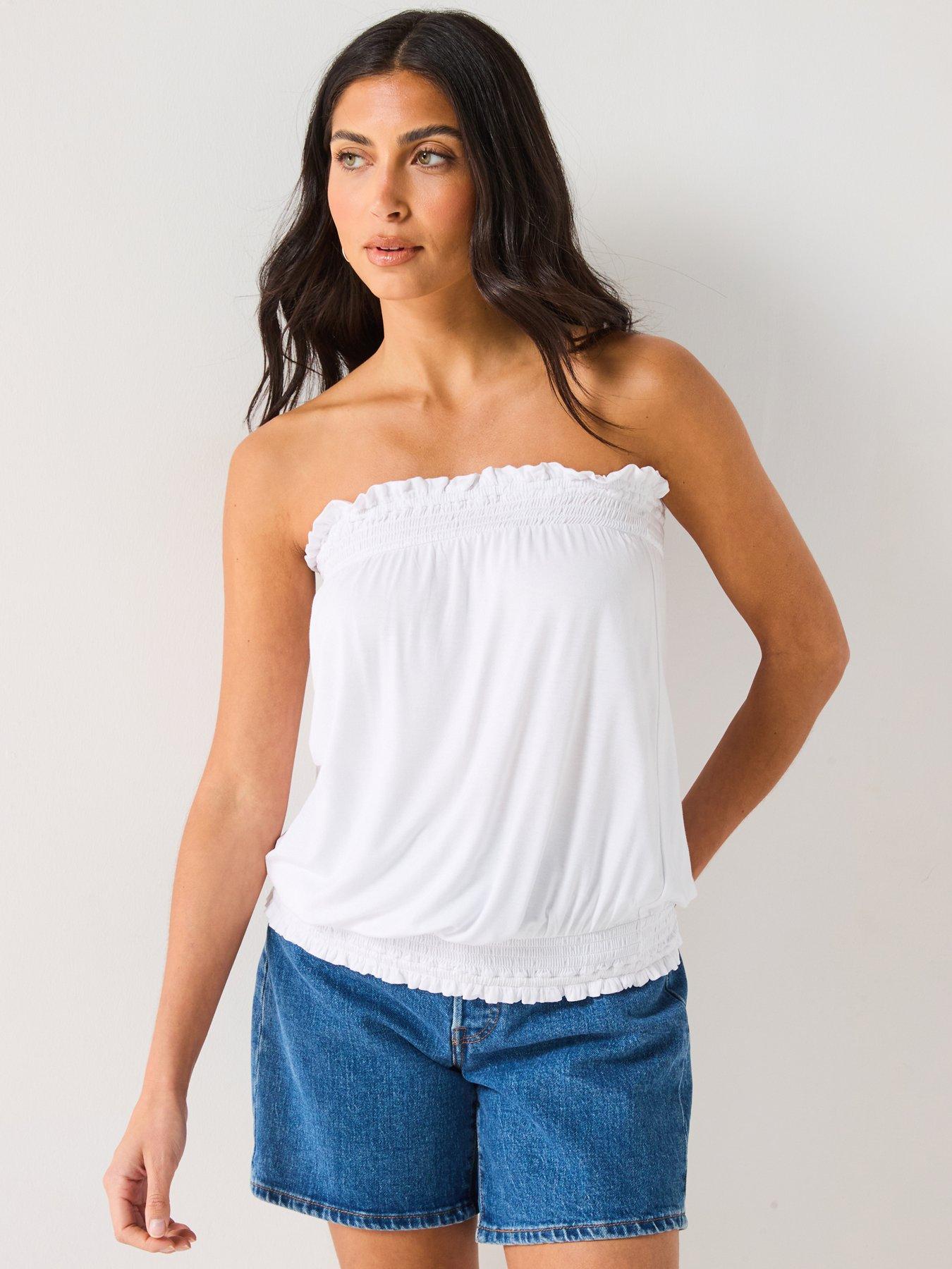 undefined Bubble Hem Bandeau Top - White