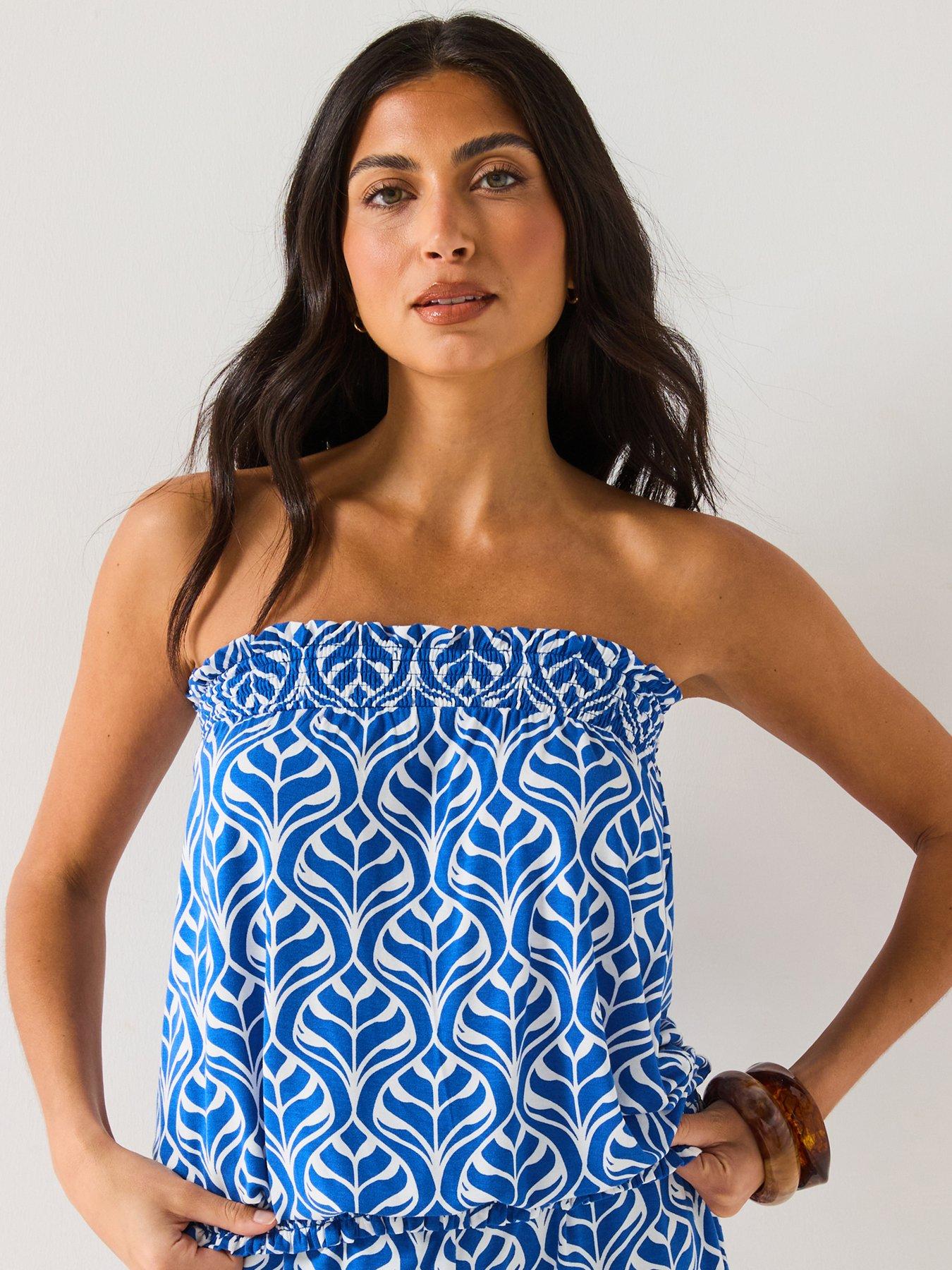 undefined Bubble Hem Bandeau Top - Print