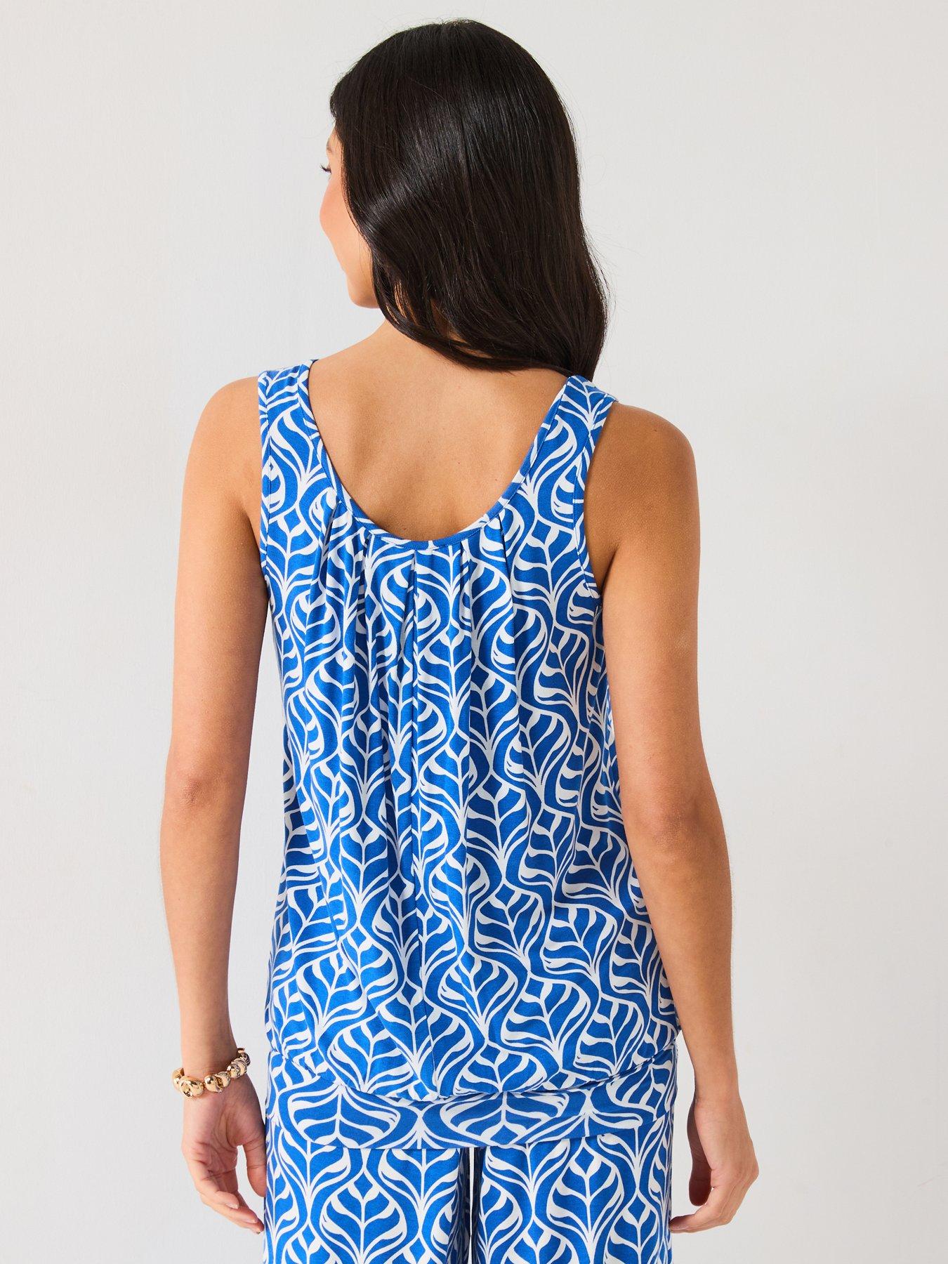  image of everyday-bubble-hem-vest-top-blue-leaf