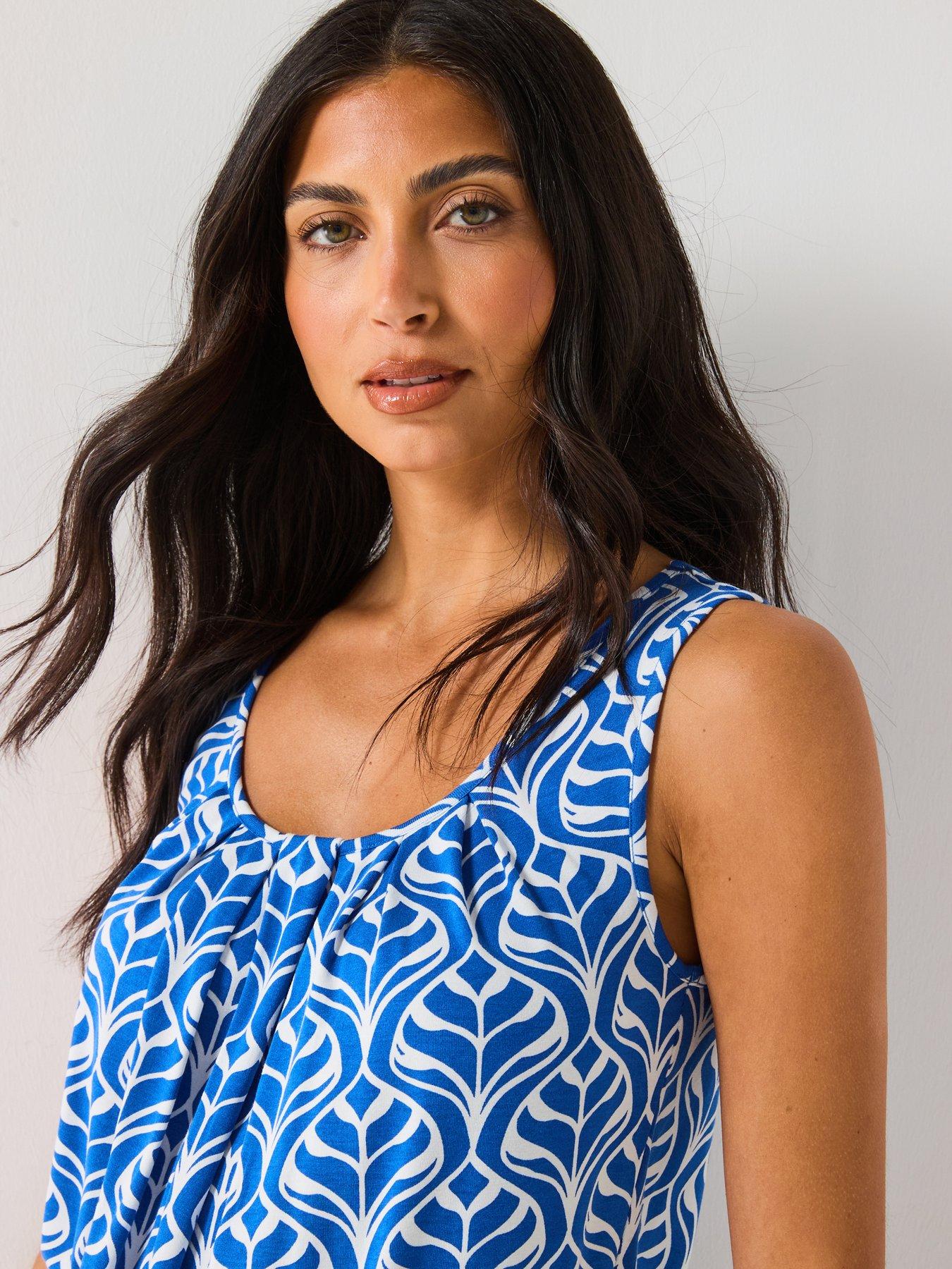  image of everyday-bubble-hem-vest-top-blue-leaf