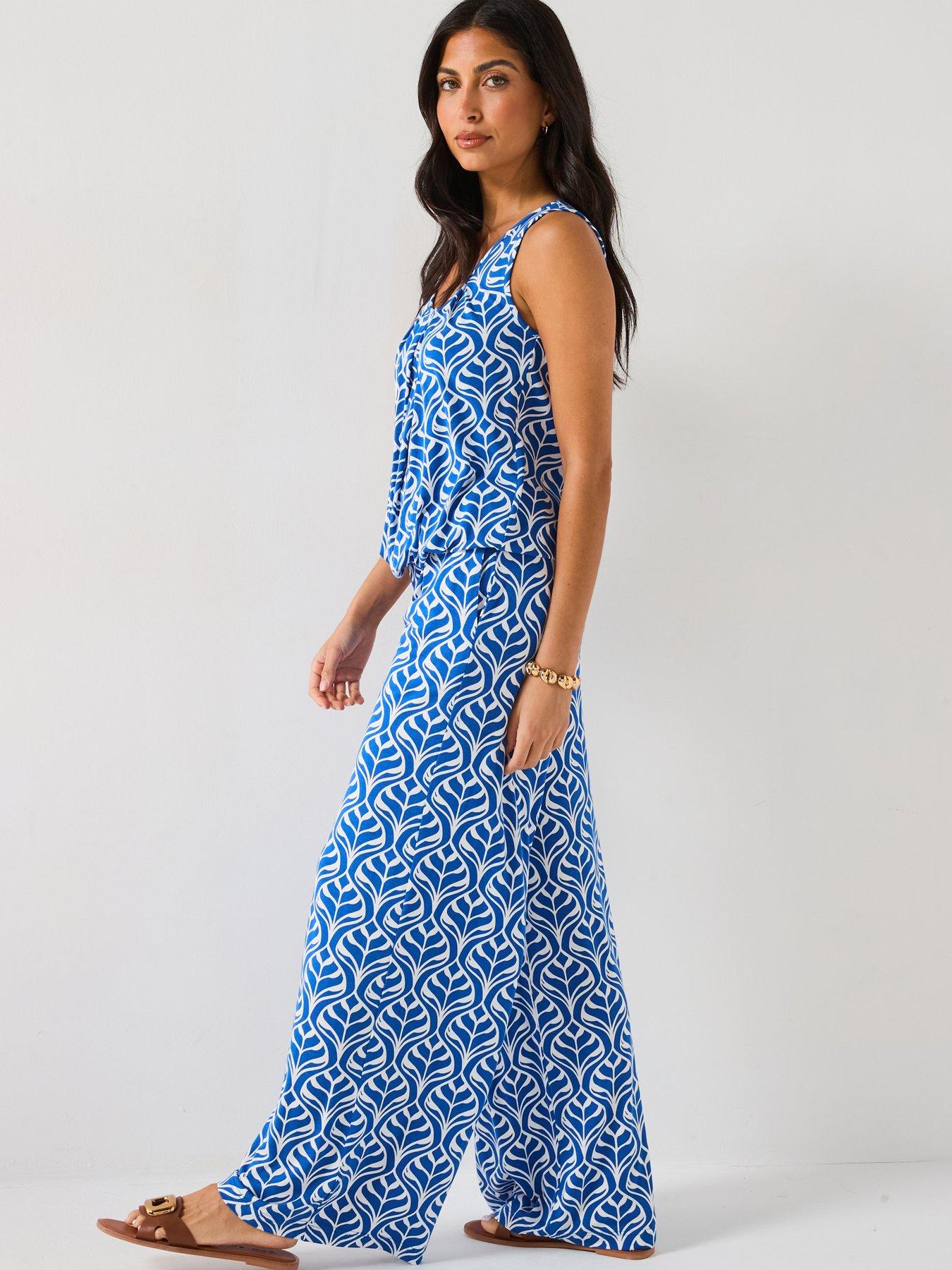  image of everyday-bubble-hem-vest-top-blue-leaf