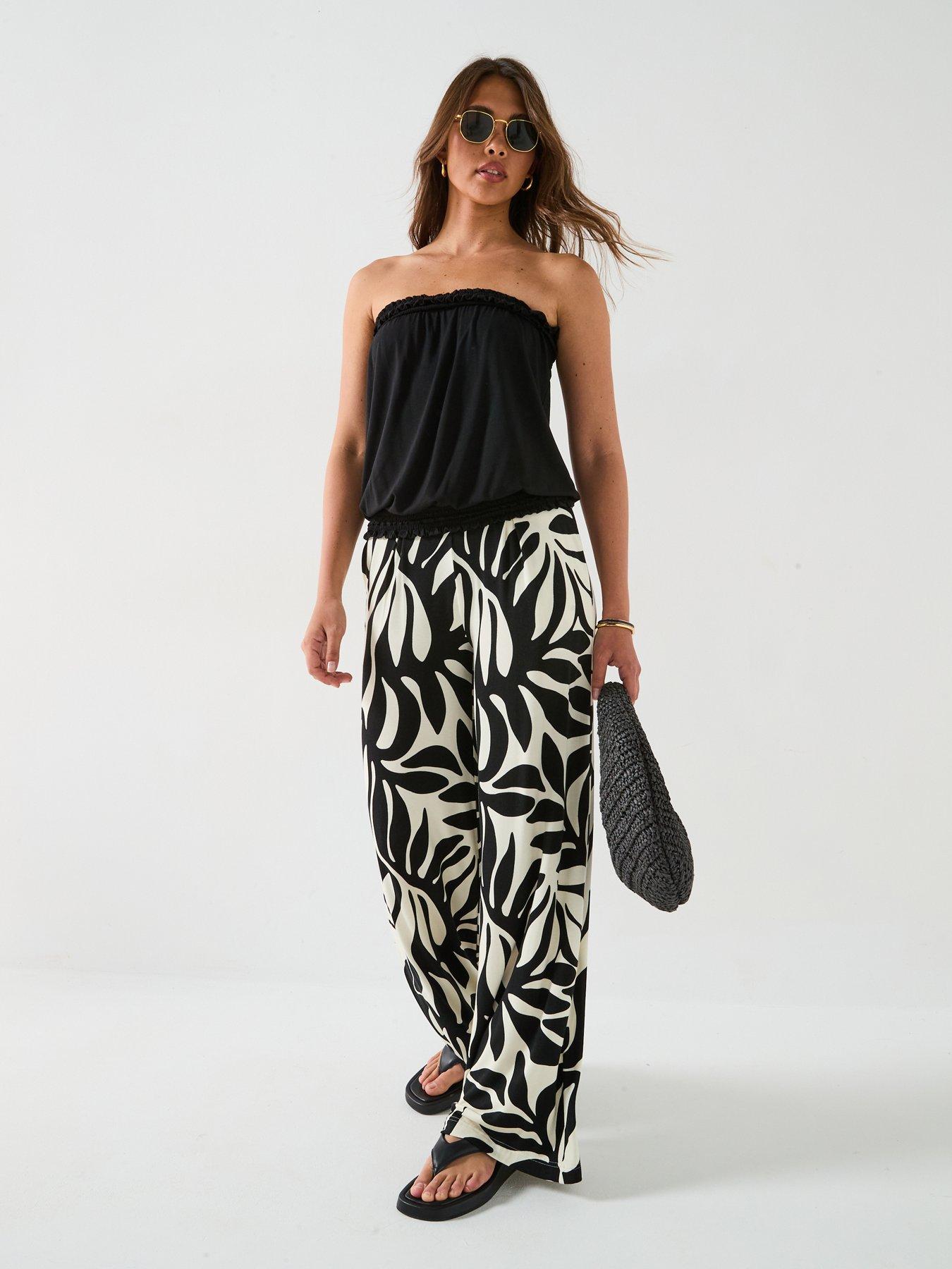  image of everyday-high-waisted-wide-leg-trousers-mono-palm-print