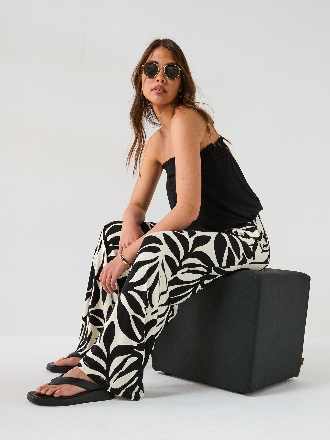  image of everyday-high-waisted-wide-leg-trousers-mono-palm-print