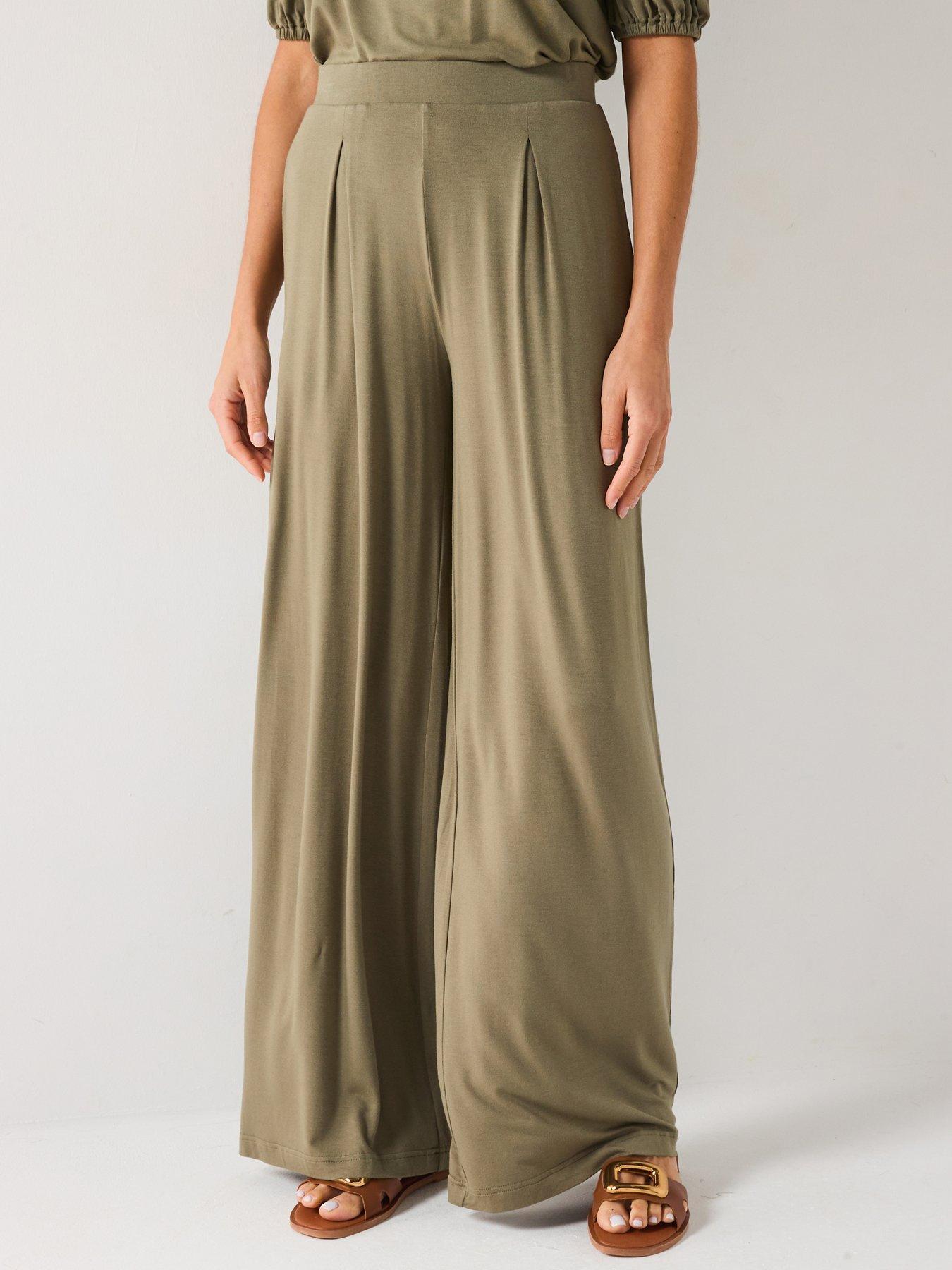 undefined High Waisted Wide Leg Trouser - Khaki