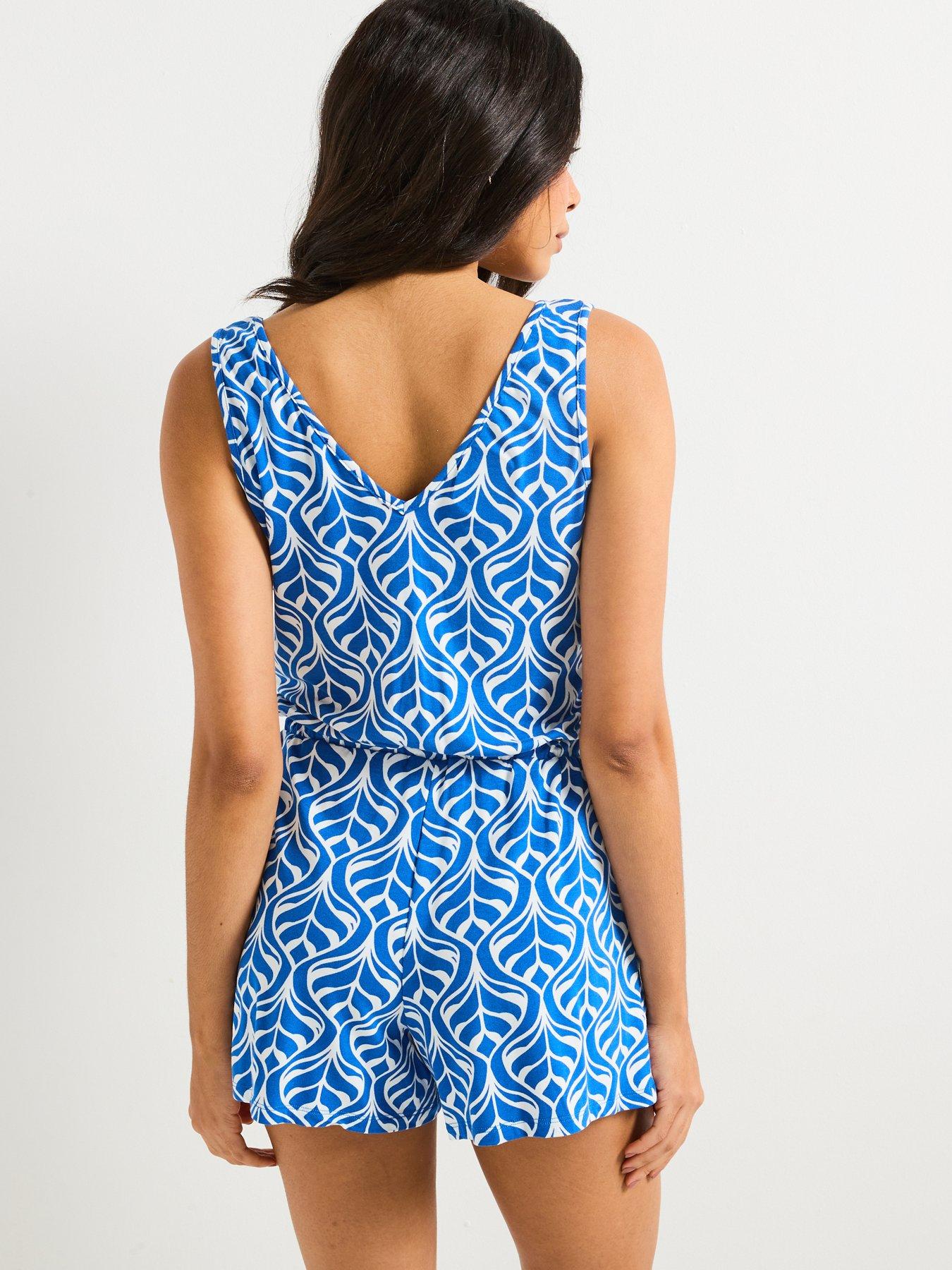  image of everyday-v-neck-playsuit-blue-leaf