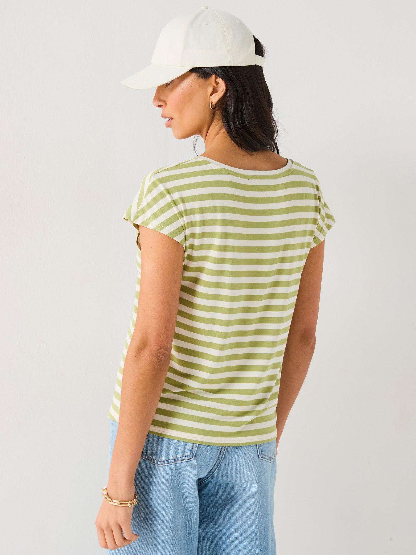  image of everyday-the-essential-v-neck-t-shirt-stripe-sage
