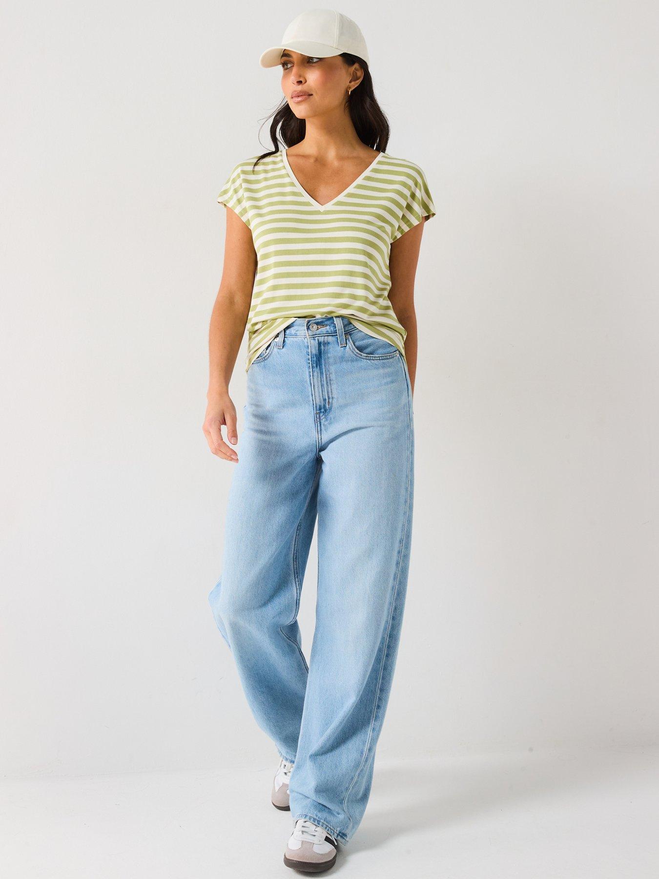  image of everyday-the-essential-v-neck-t-shirt-stripe-sage