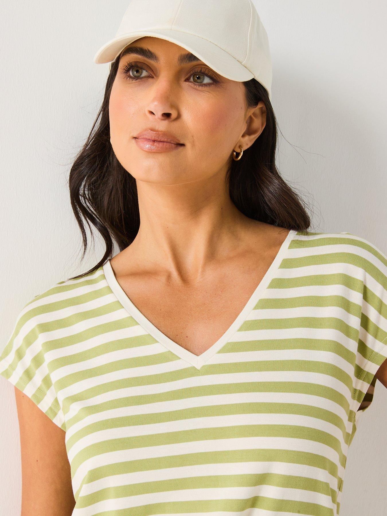  image of everyday-the-essential-v-neck-t-shirt-stripe-sage
