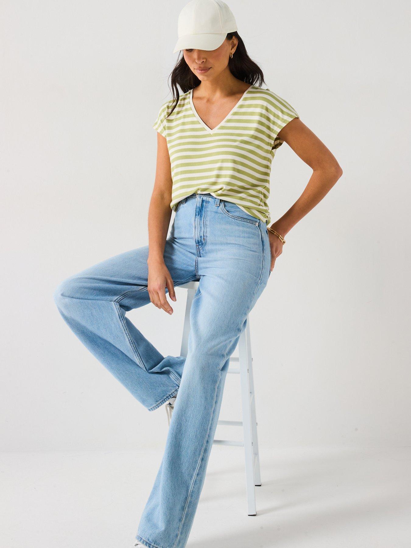  image of everyday-the-essential-v-neck-t-shirt-stripe-sage