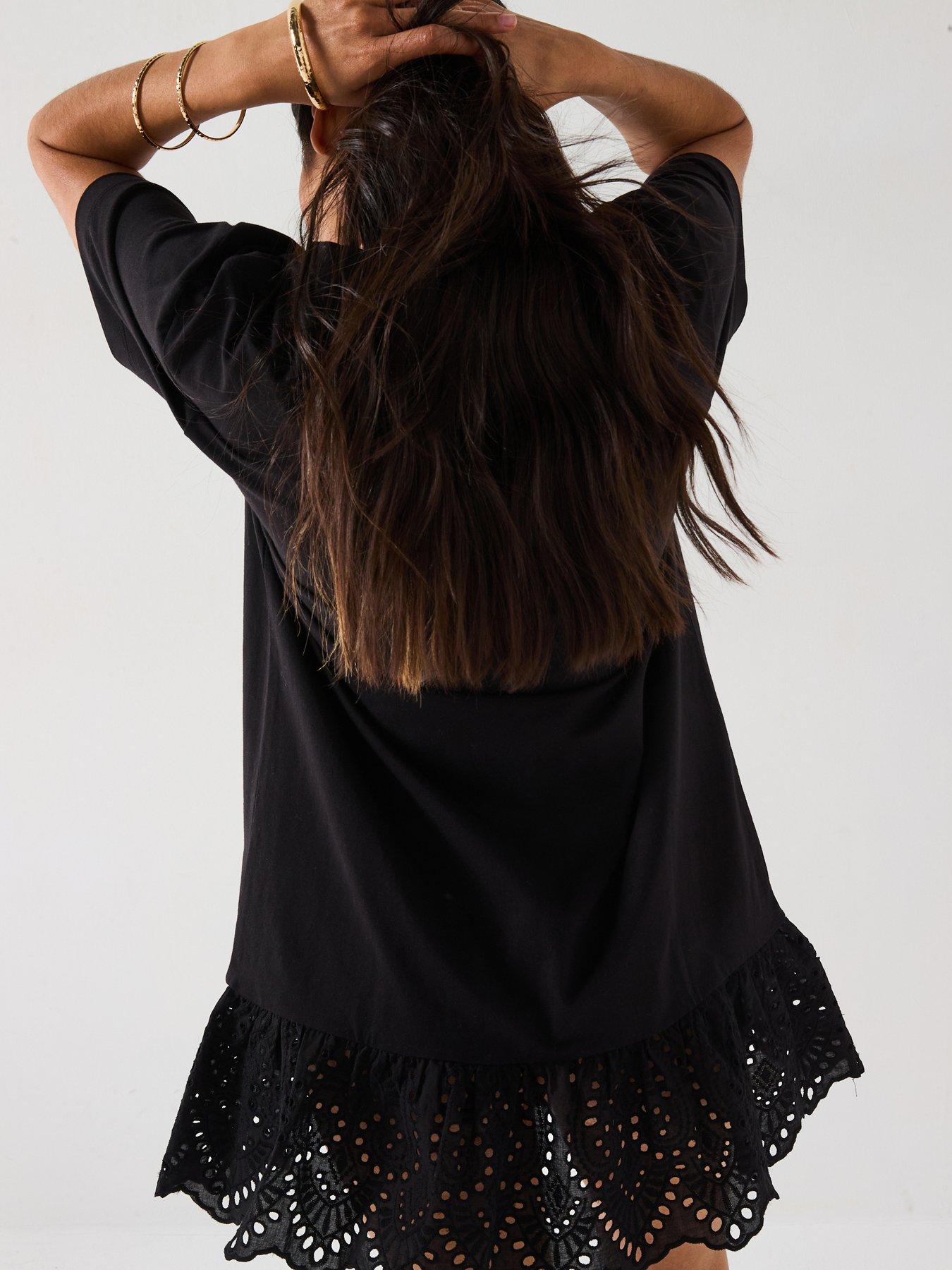  image of everyday-broderie-hem-mini-dress-black