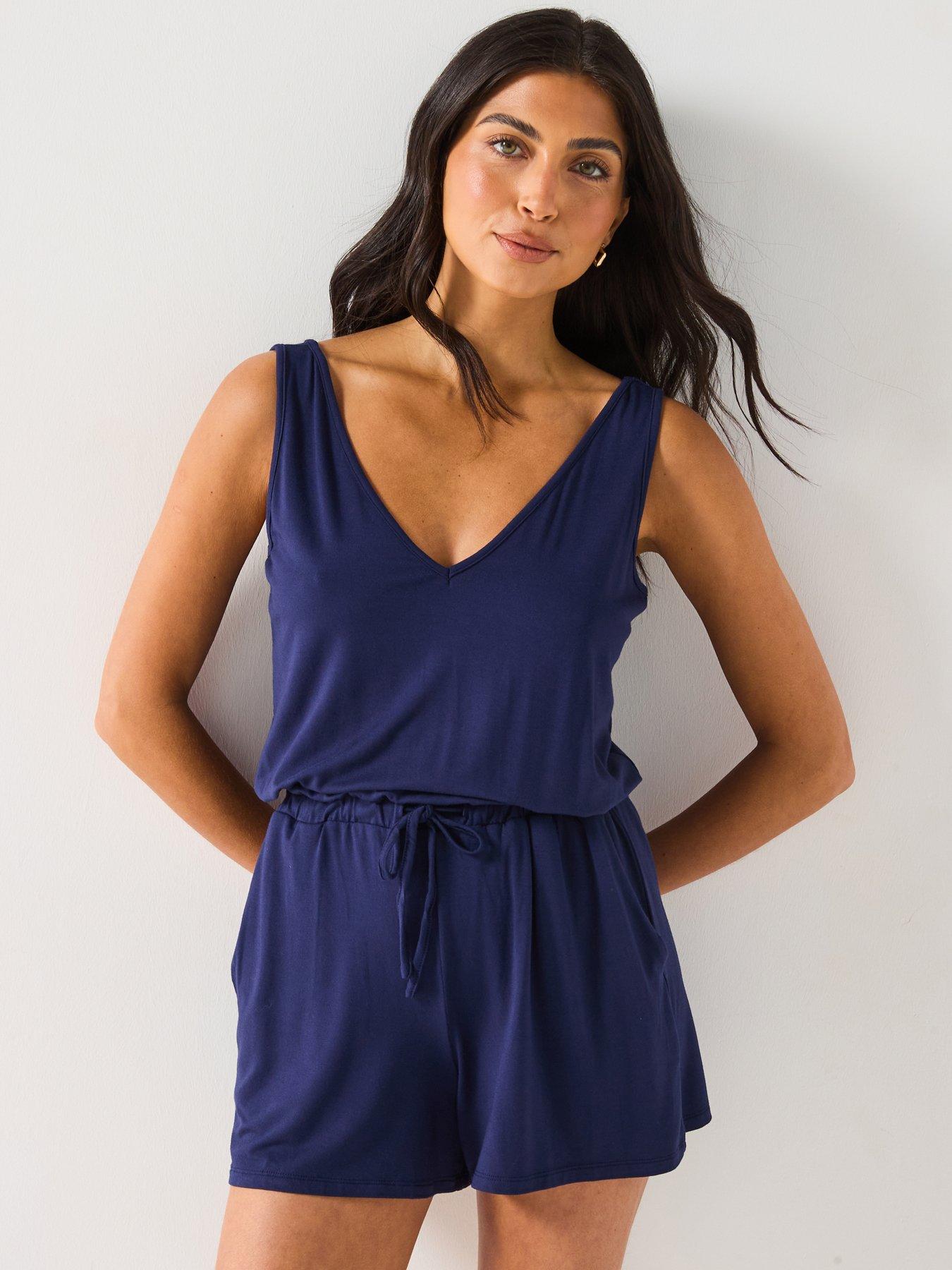 front image of everyday-v-neck-playsuit