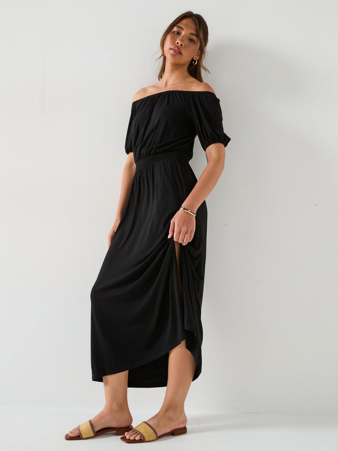  image of everyday-bardot-tiered-midaxi-dress-black