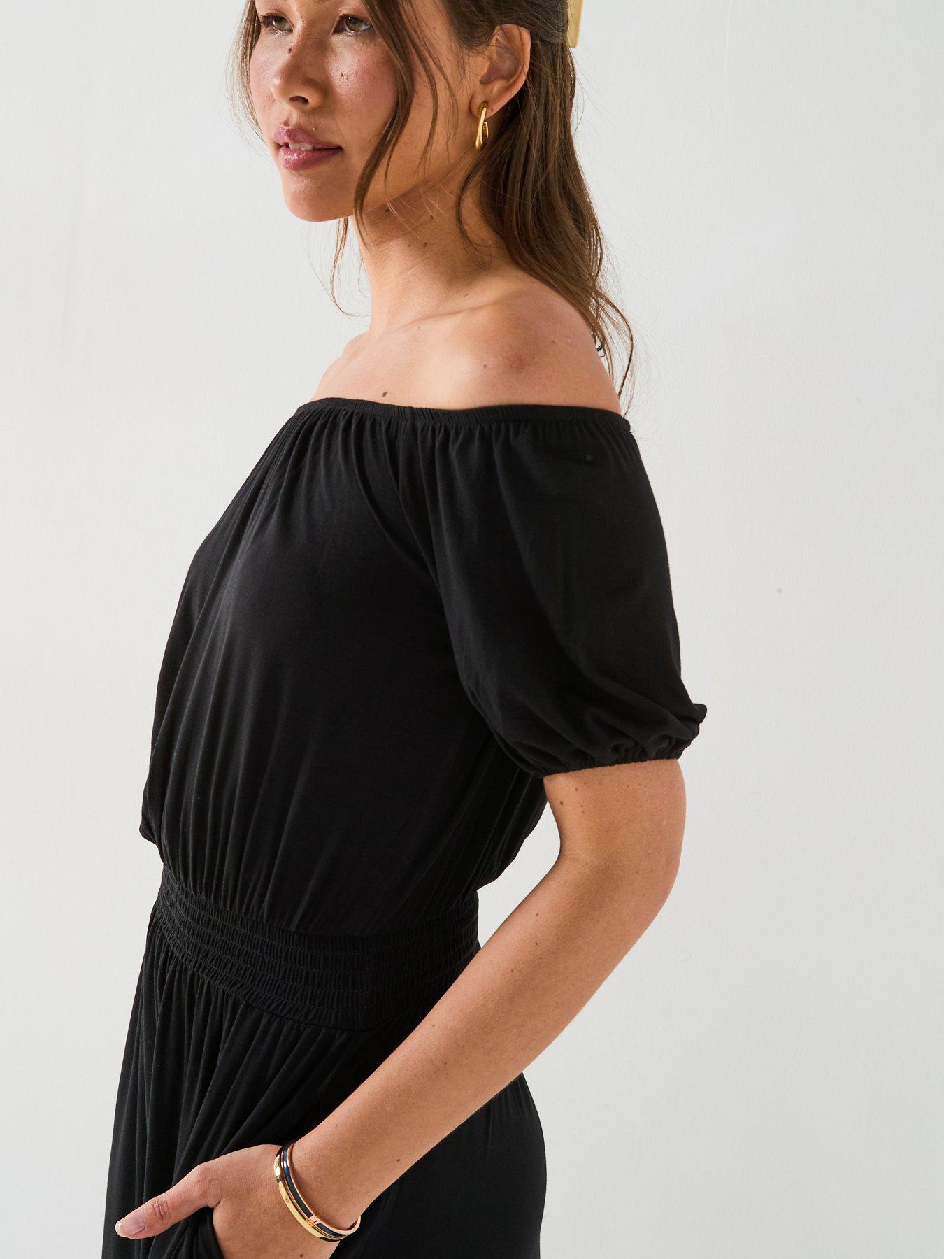  image of everyday-bardot-tiered-midaxi-dress-black
