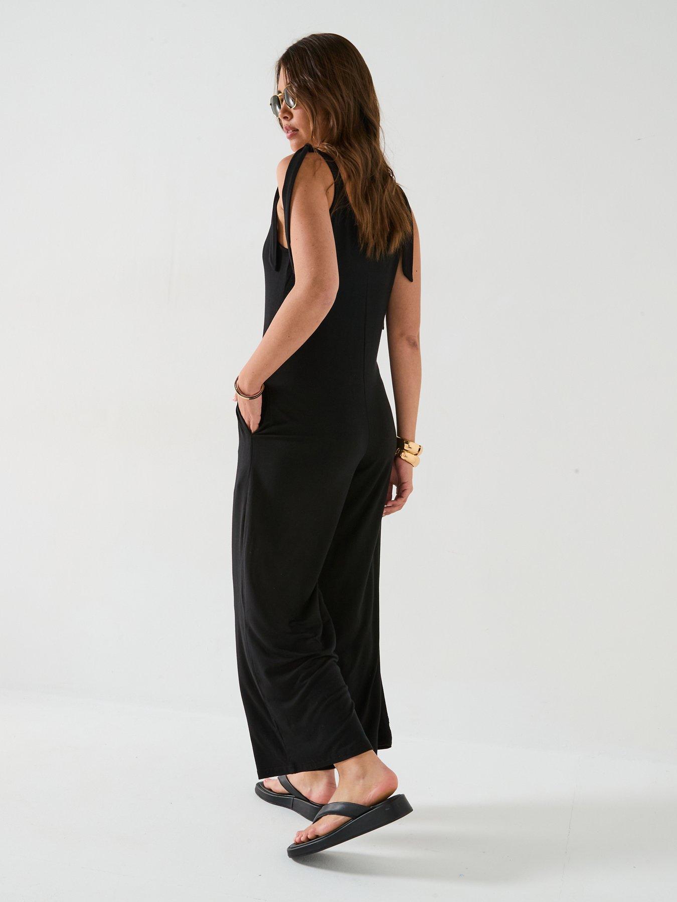 stillFront image of everyday-tie-shoulder-jumpsuit-black