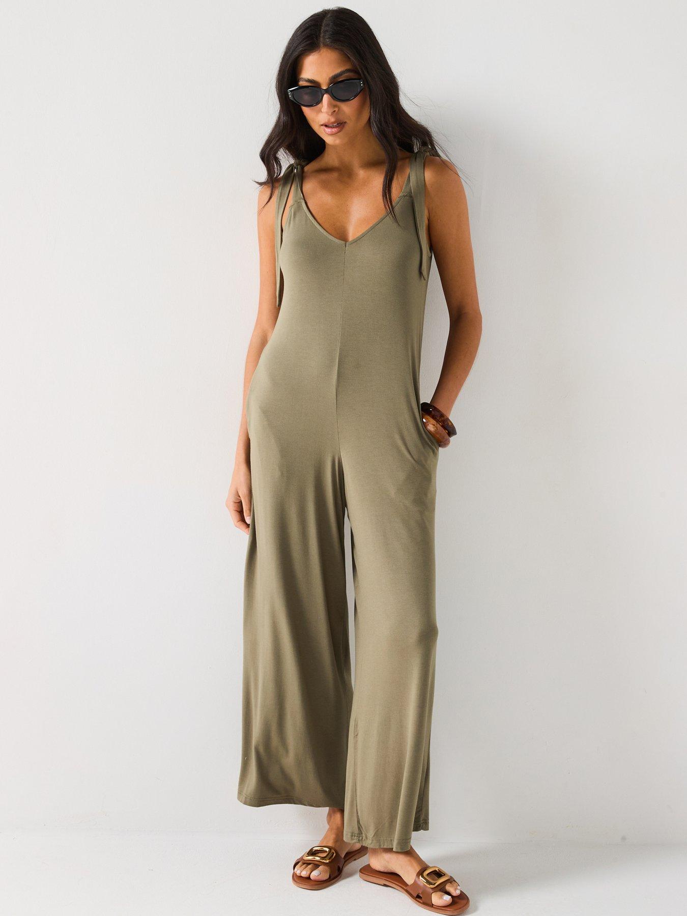 Everyday Tie Shoulder Jumpsuit - Khaki