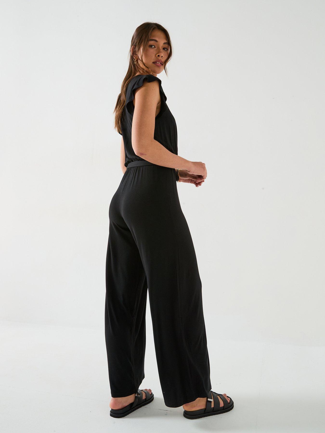  image of everyday-wrap-wide-leg-jumpsuit-black