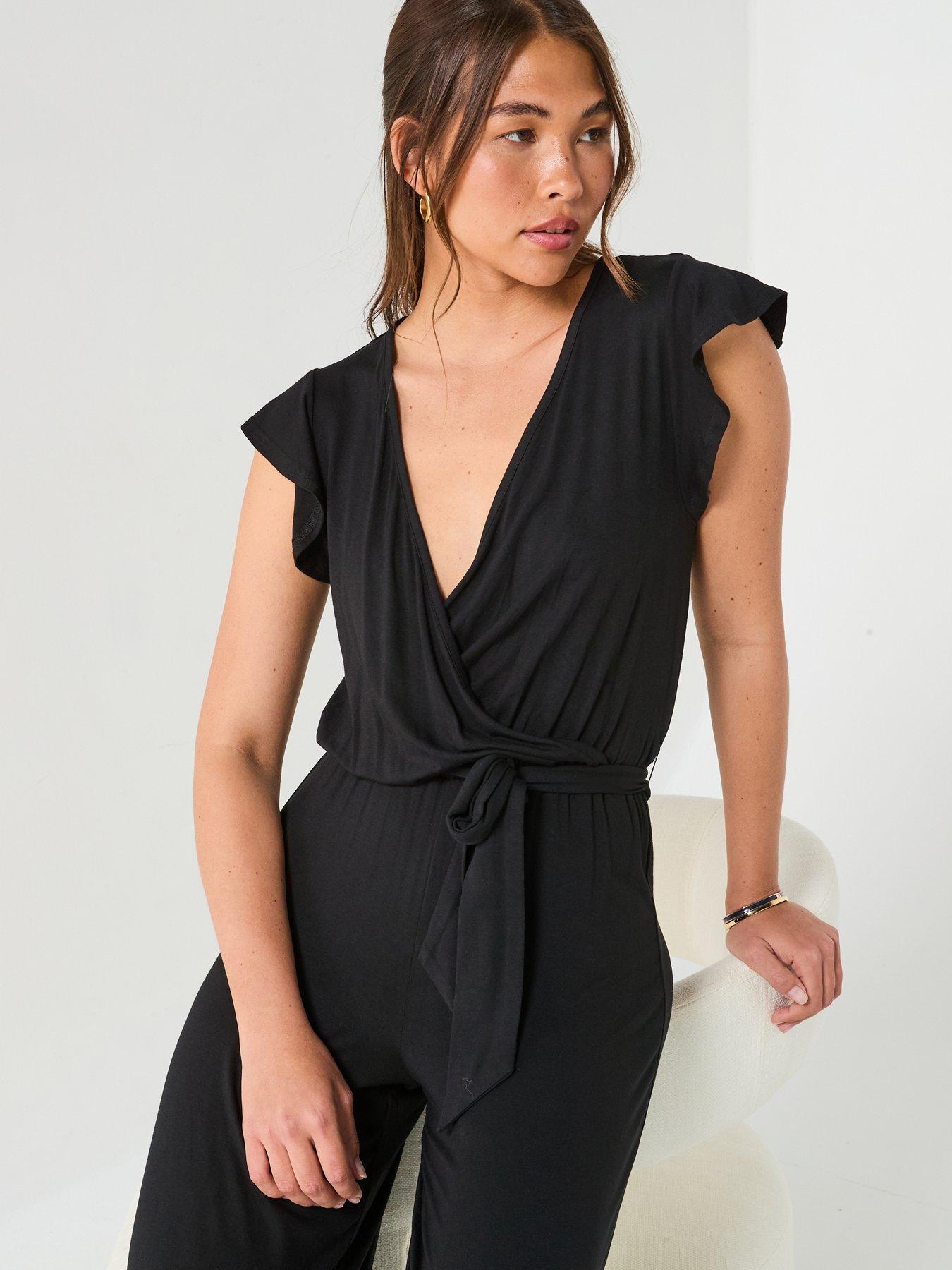  image of everyday-wrap-wide-leg-jumpsuit-black