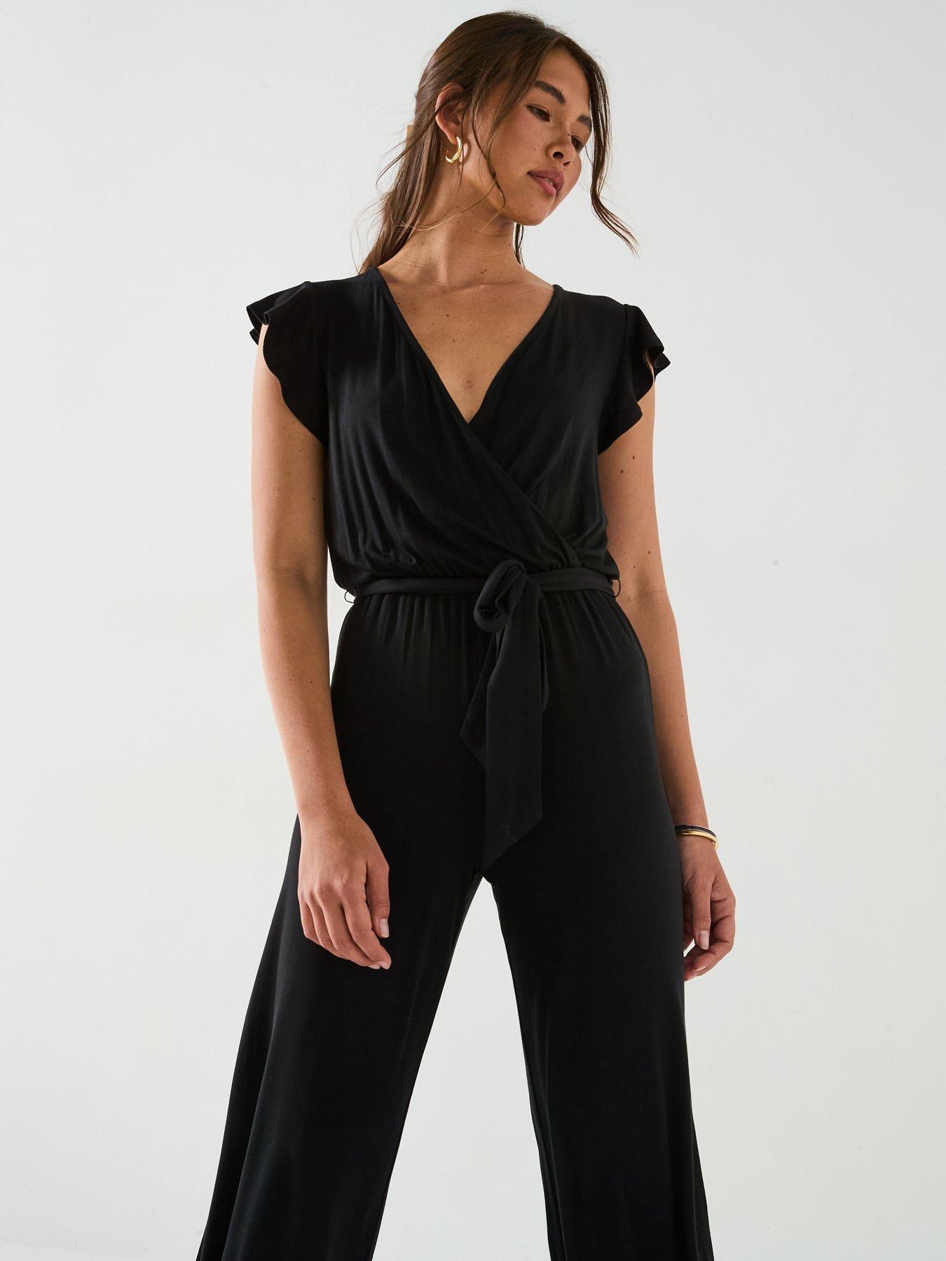  image of everyday-wrap-wide-leg-jumpsuit-black