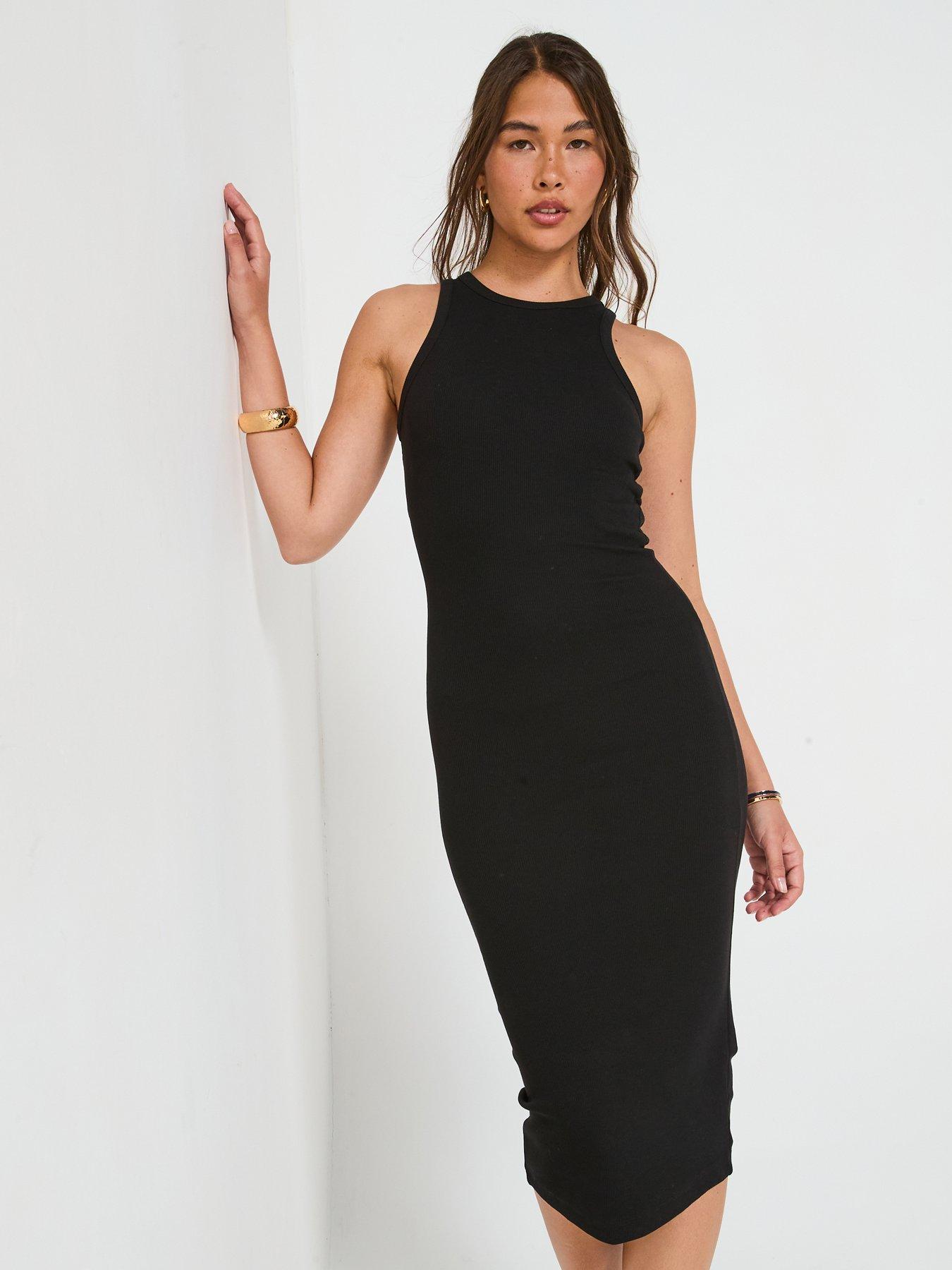  image of everyday-rib-midaxi-dress-black