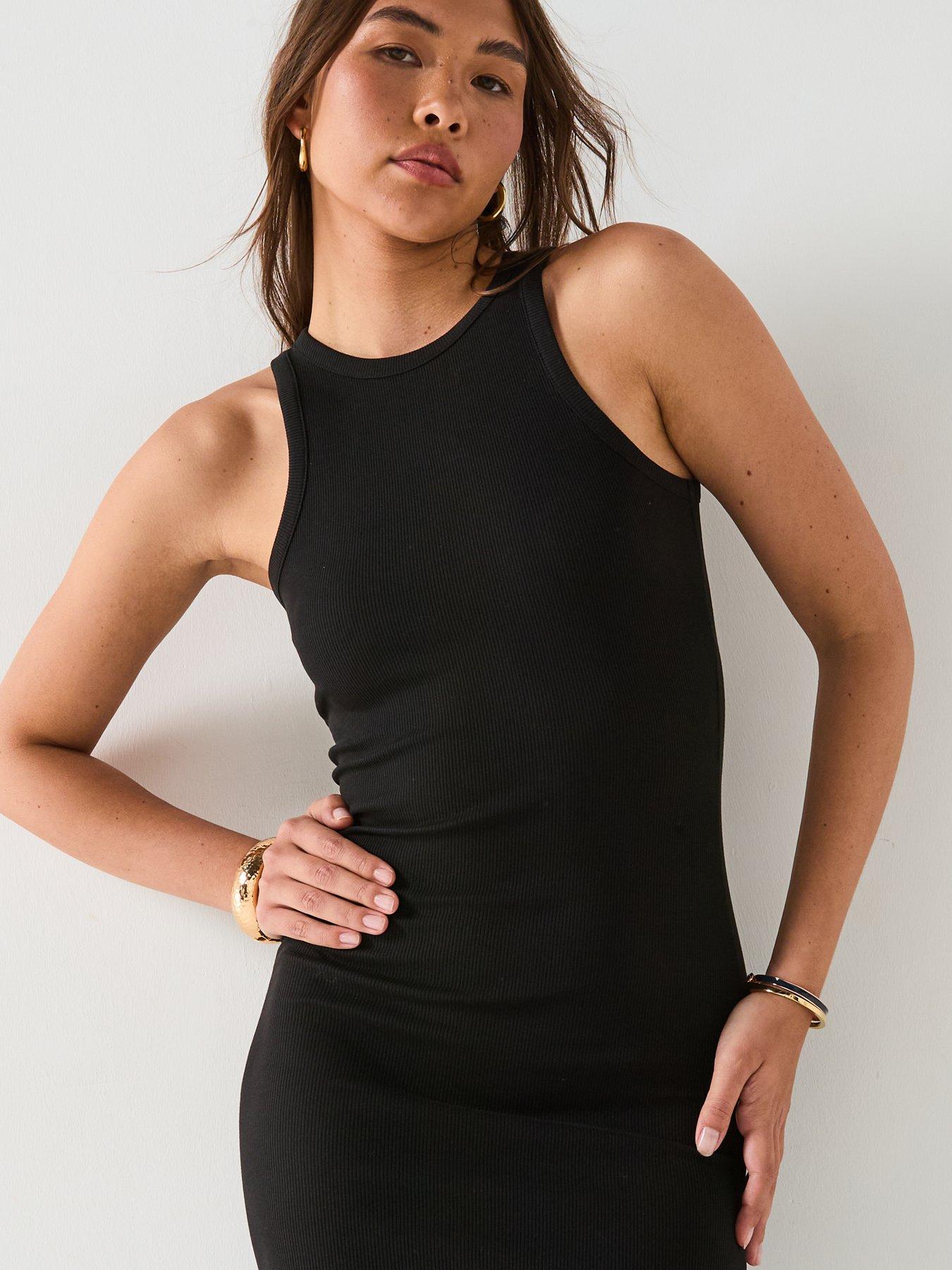 image of everyday-rib-midaxi-dress-black