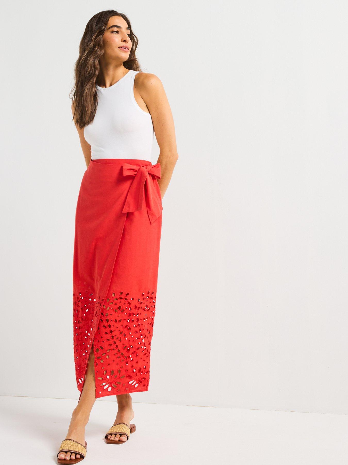 Villima Midi Skirt Red Patterned