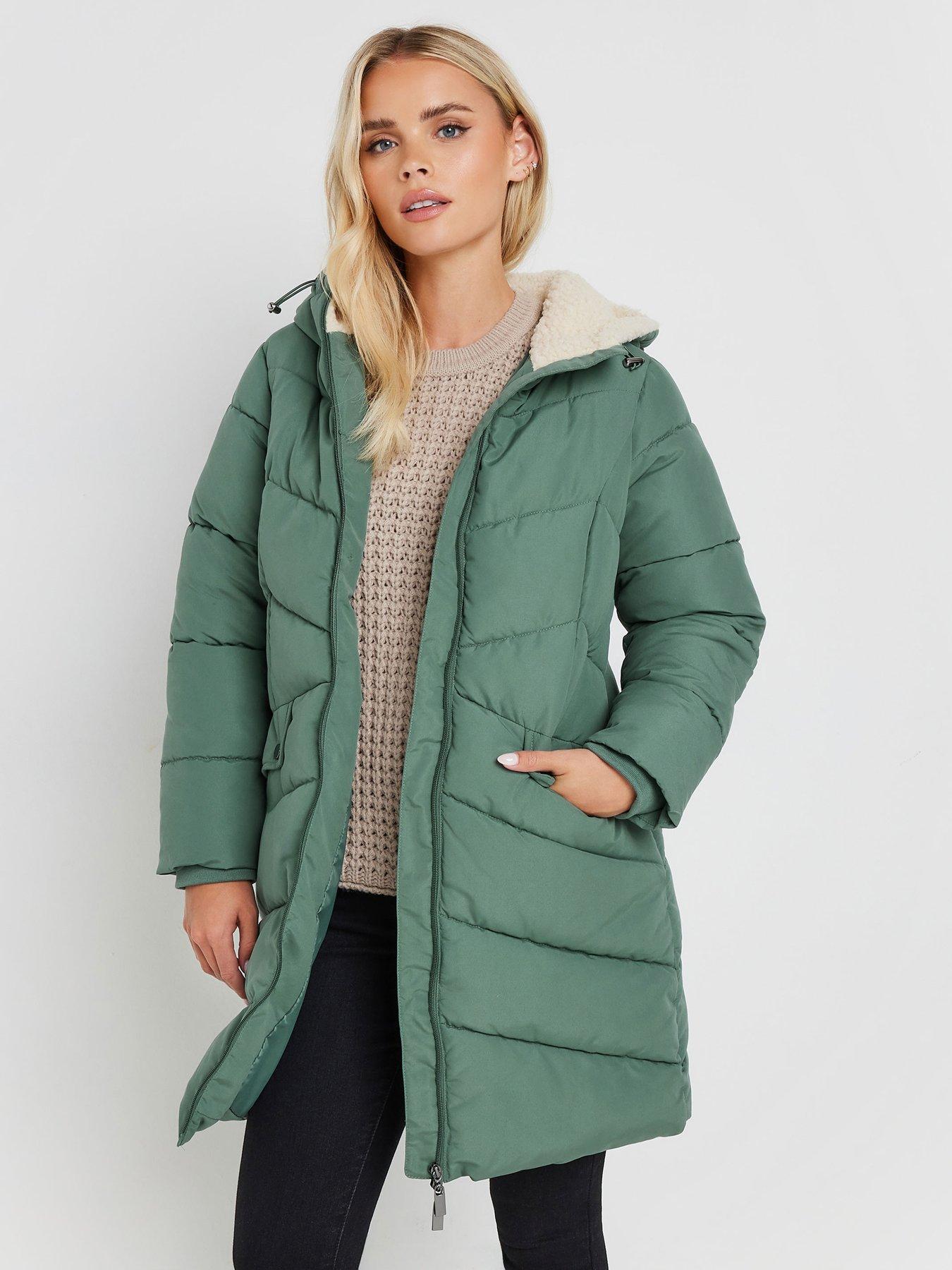 Image 1 of 4 of PixieGirl Petite Borg Hooded Midi Padded Coat