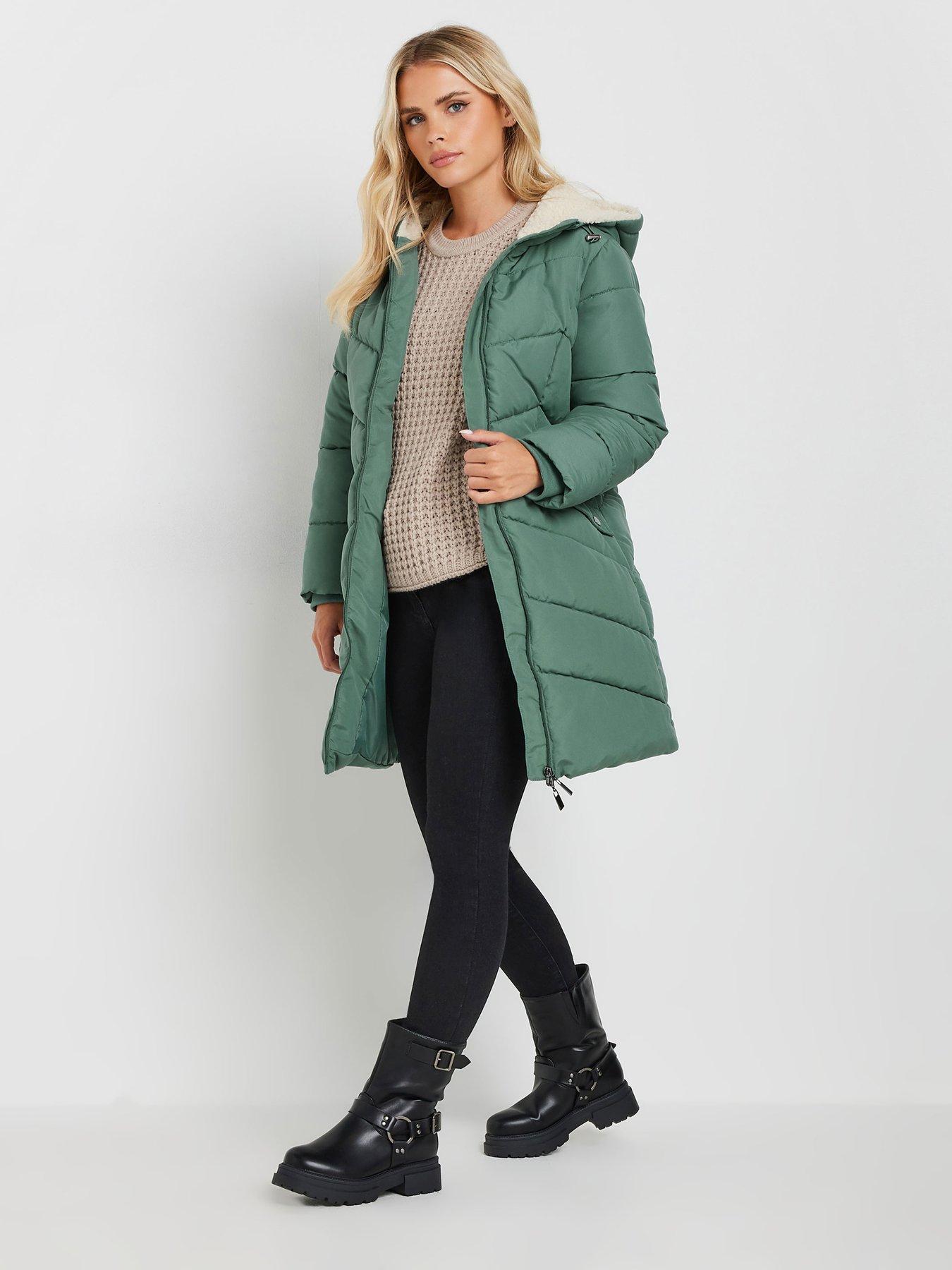 Image 3 of 4 of PixieGirl Petite Borg Hooded Midi Padded Coat