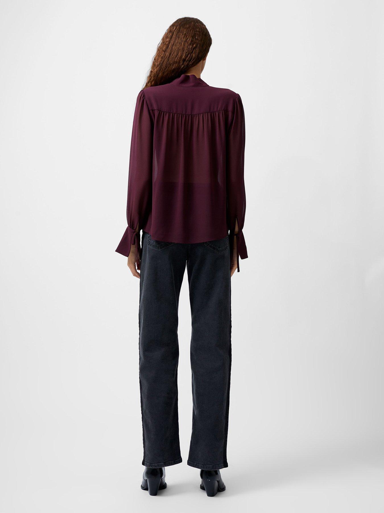  image of french-connection-tie-v-neck-long-sleeve-flared-blouse-red