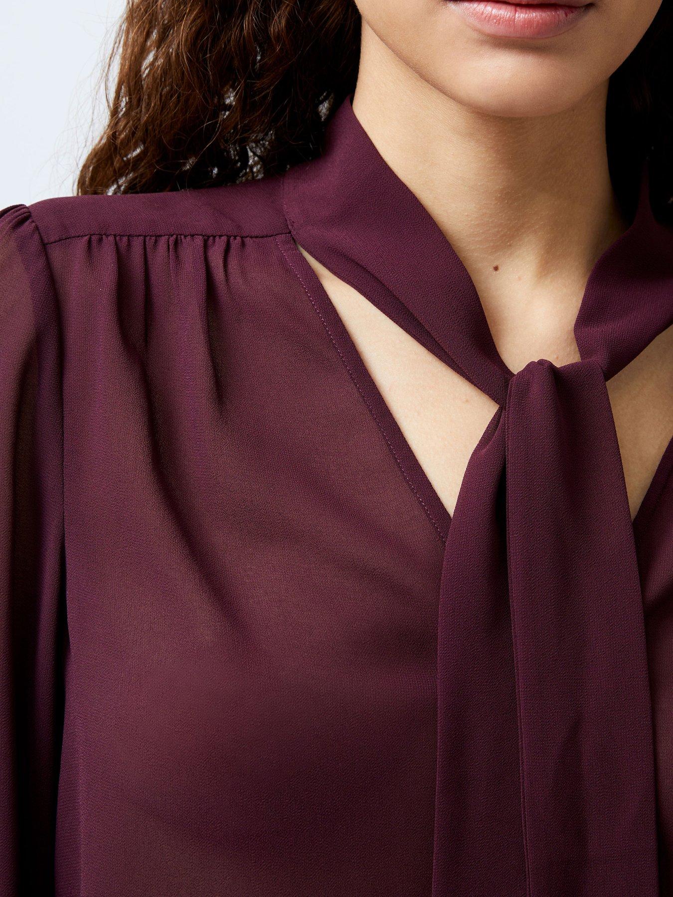  image of french-connection-tie-v-neck-long-sleeve-flared-blouse-red