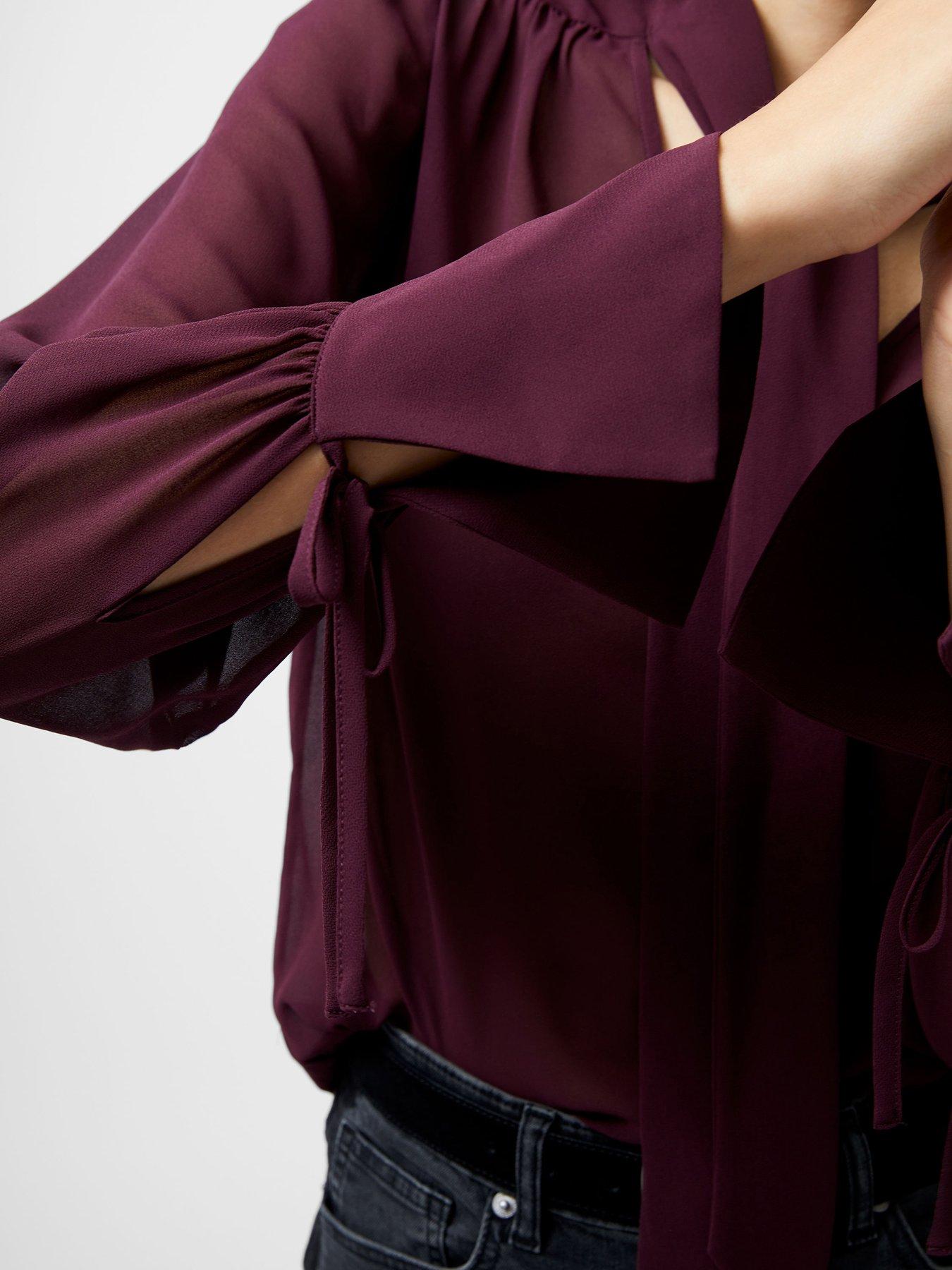  image of french-connection-tie-v-neck-long-sleeve-flared-blouse-red