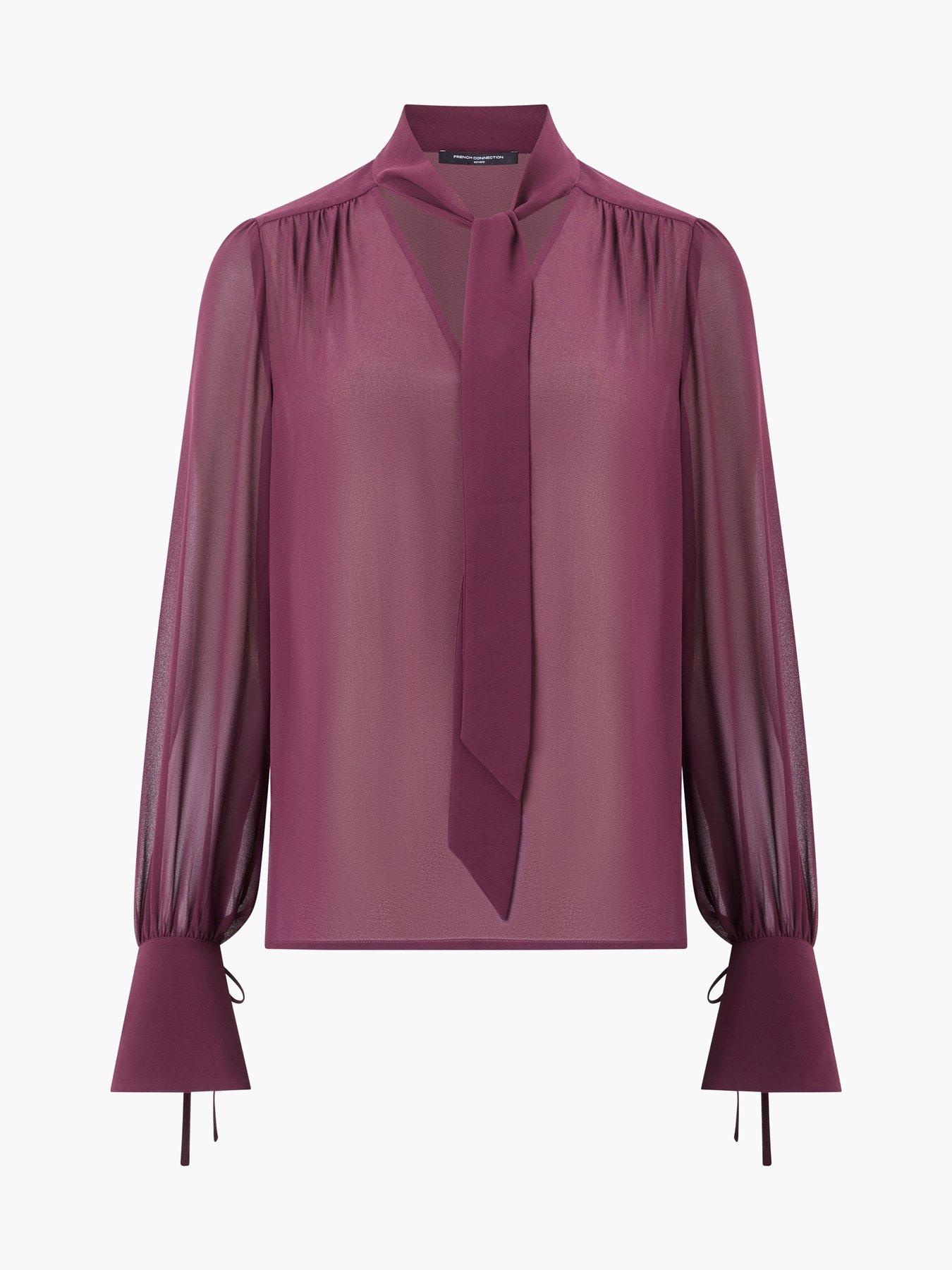  image of french-connection-tie-v-neck-long-sleeve-flared-blouse-red