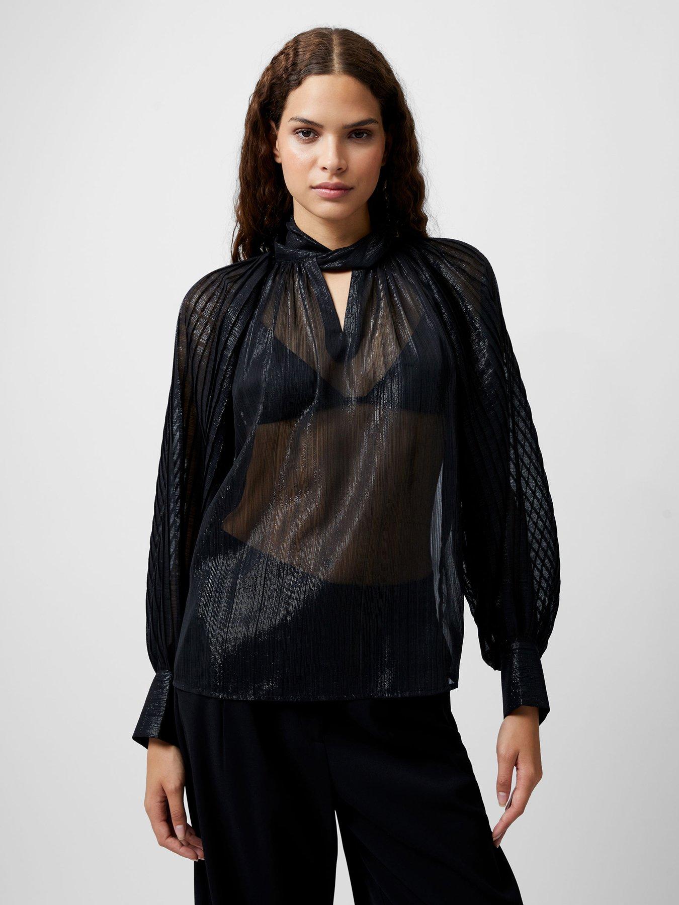 undefined Metallic Lurex Keyhole Top - Black