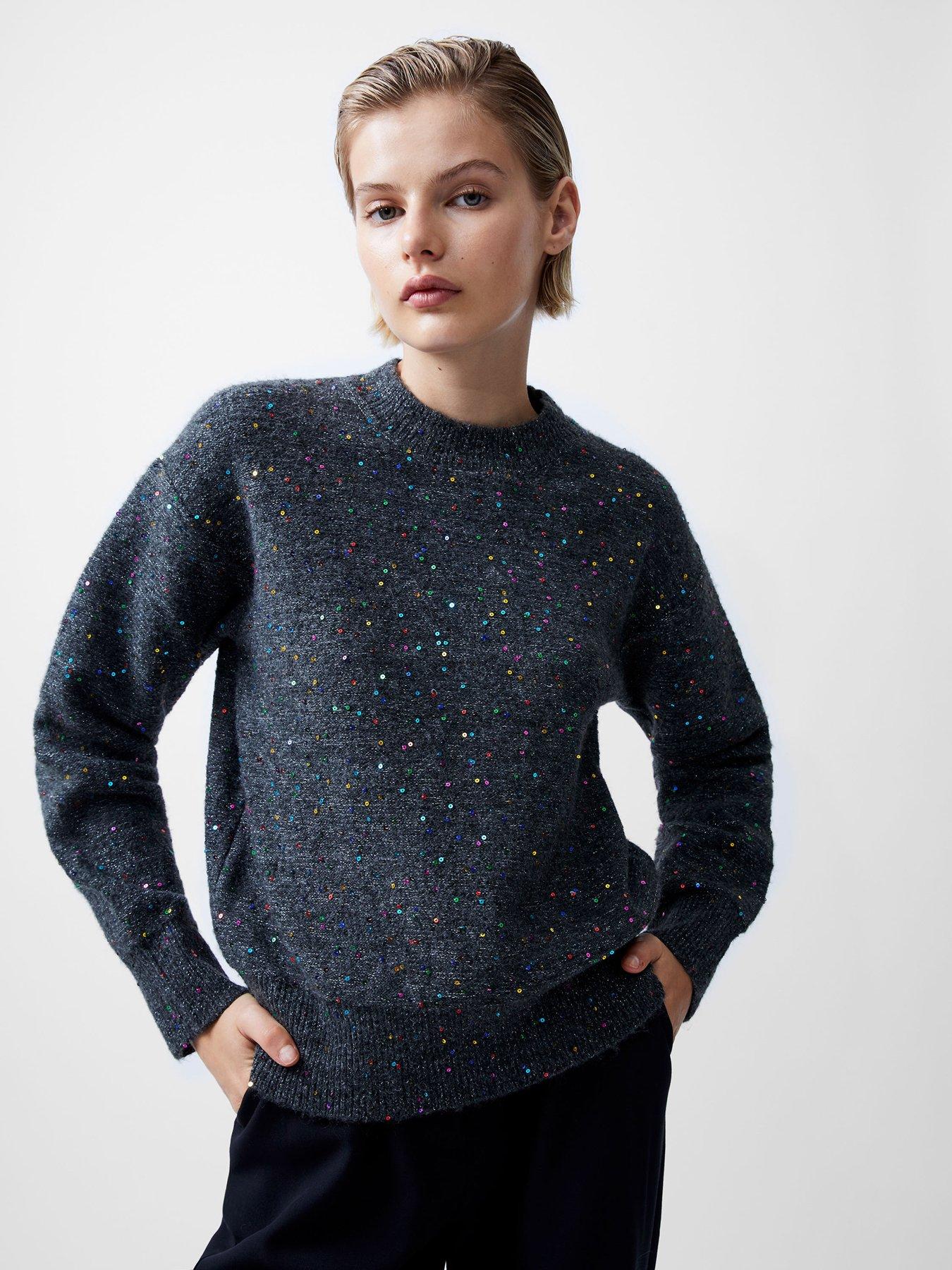 French Connection Soft Sequin Long Sleeve Jumper - Grey