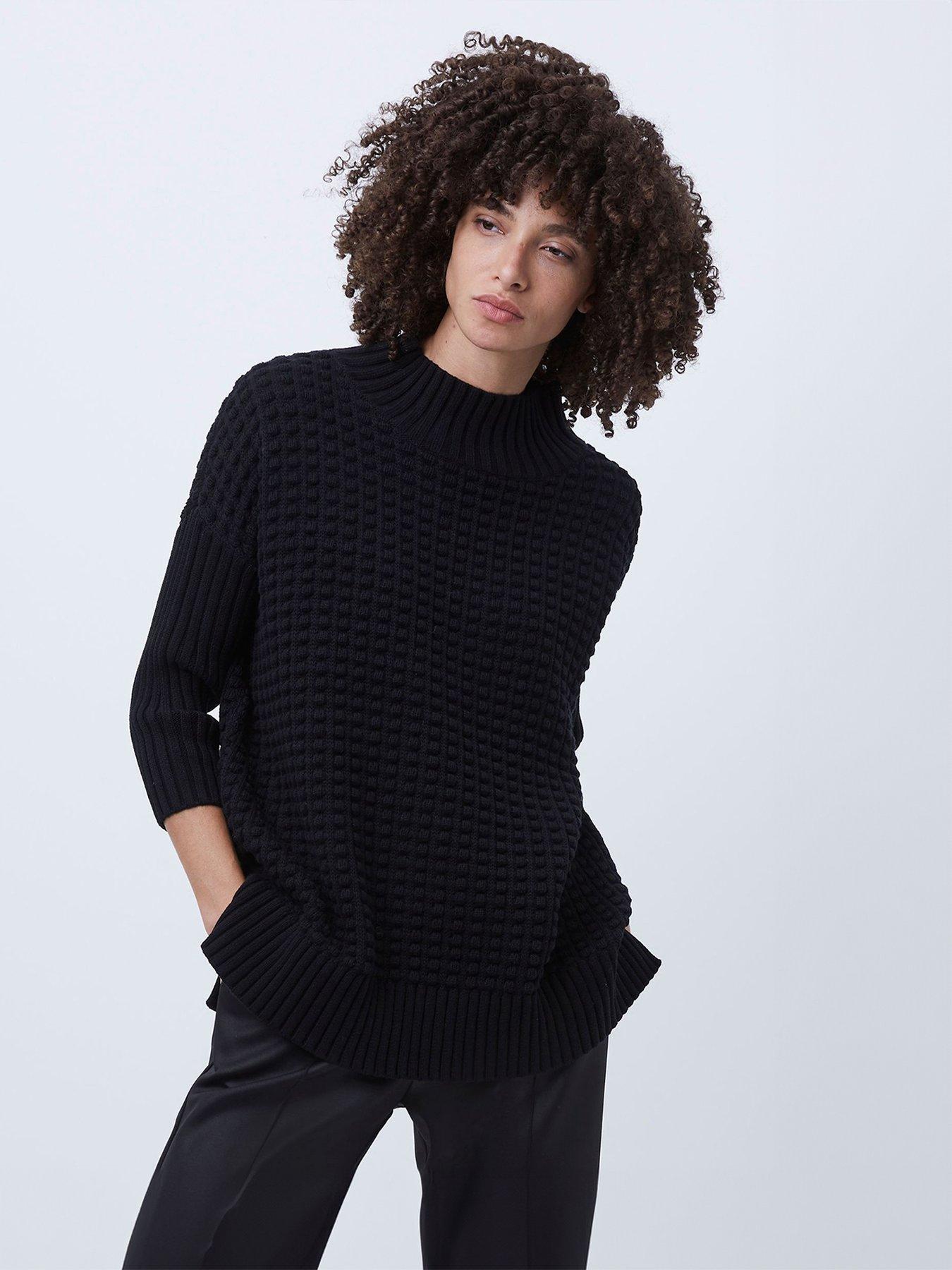  image of french-connection-ribbed-knit-oversized-jumper-black