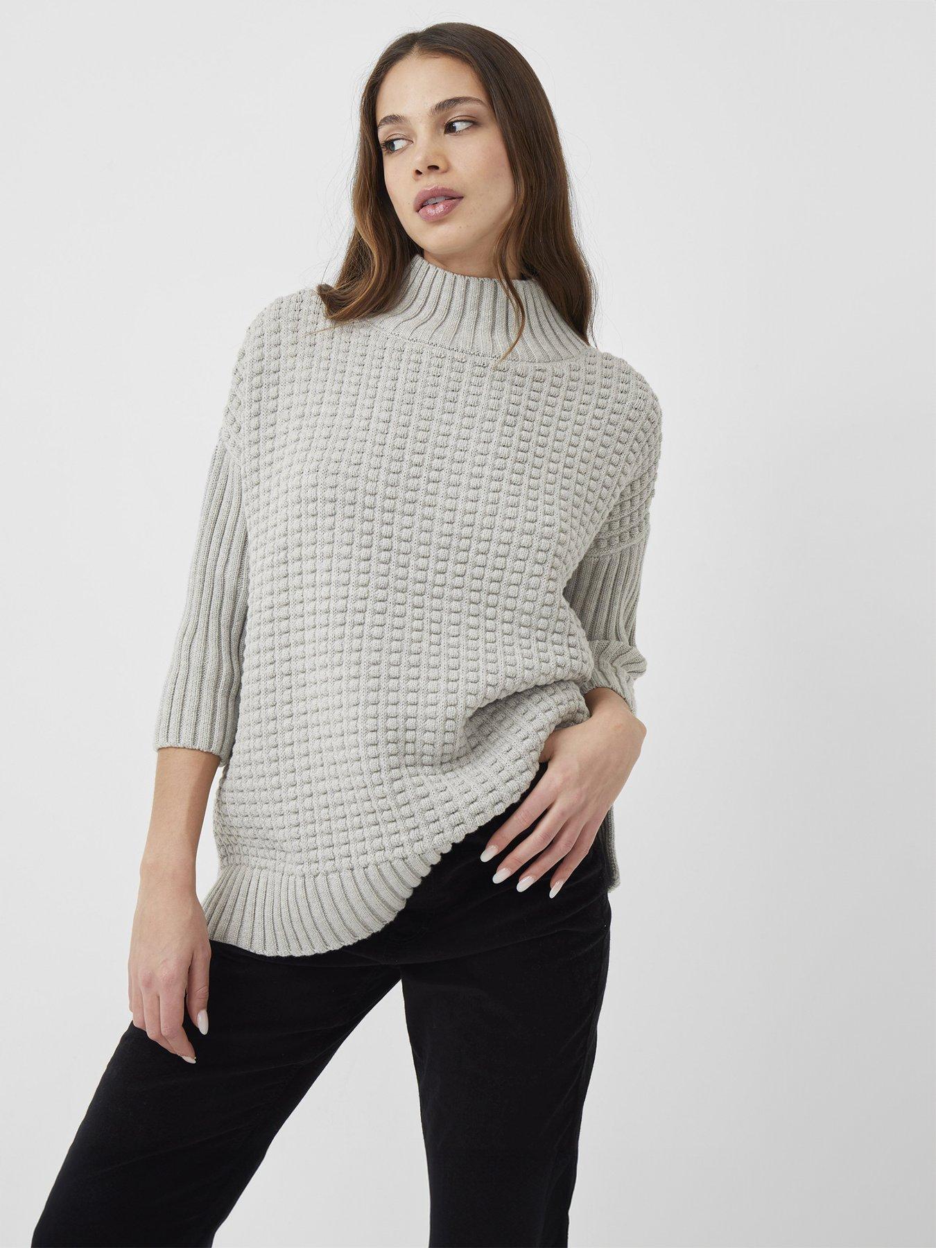  image of french-connection-ribbed-knit-oversized-jumper-grey