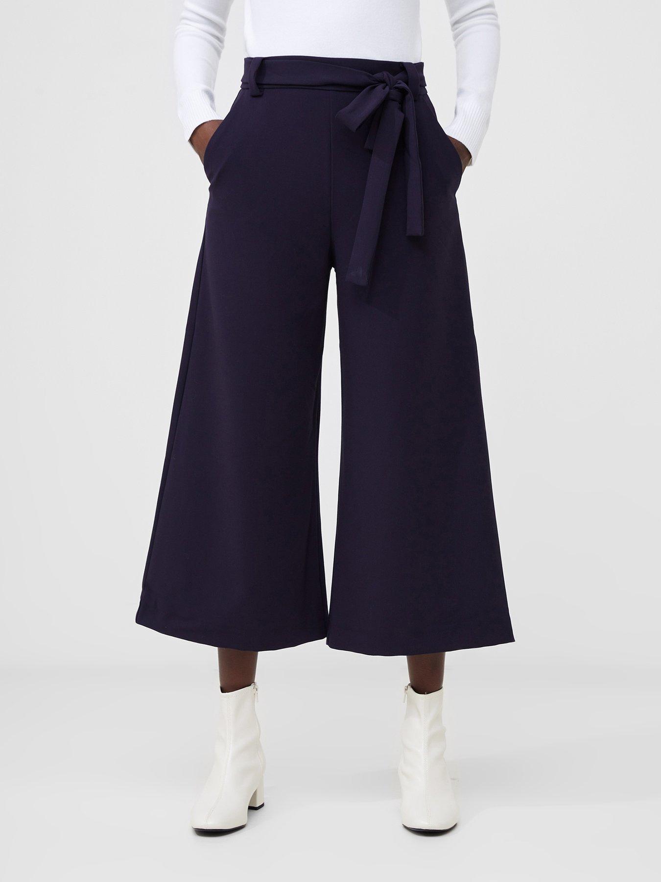undefined Wide Leg Culottes With Self Tie Belt - Blue