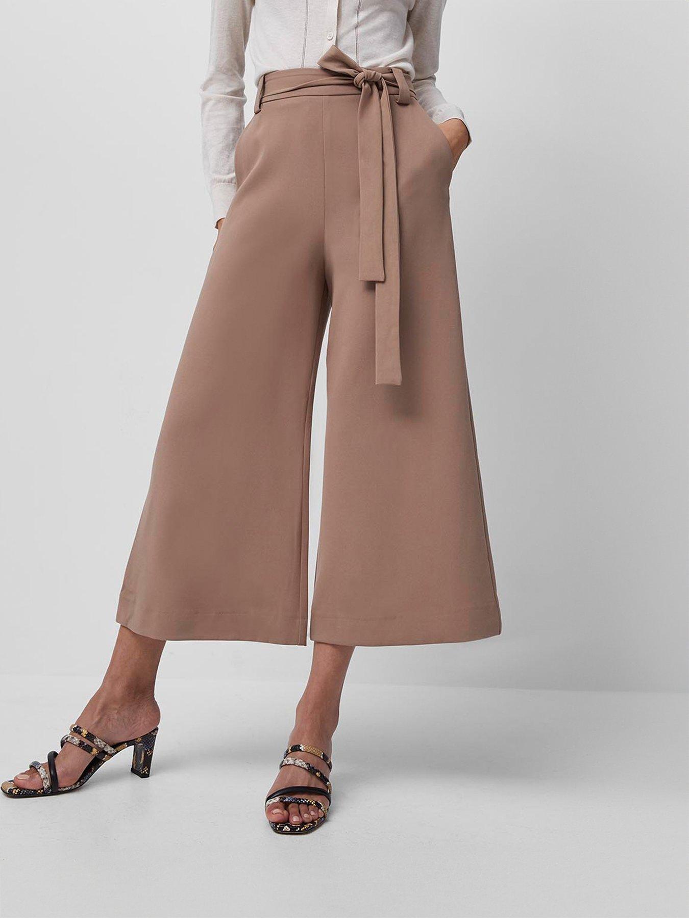 french-connection-wide-leg-culottes-with-self-tie-belt-brown