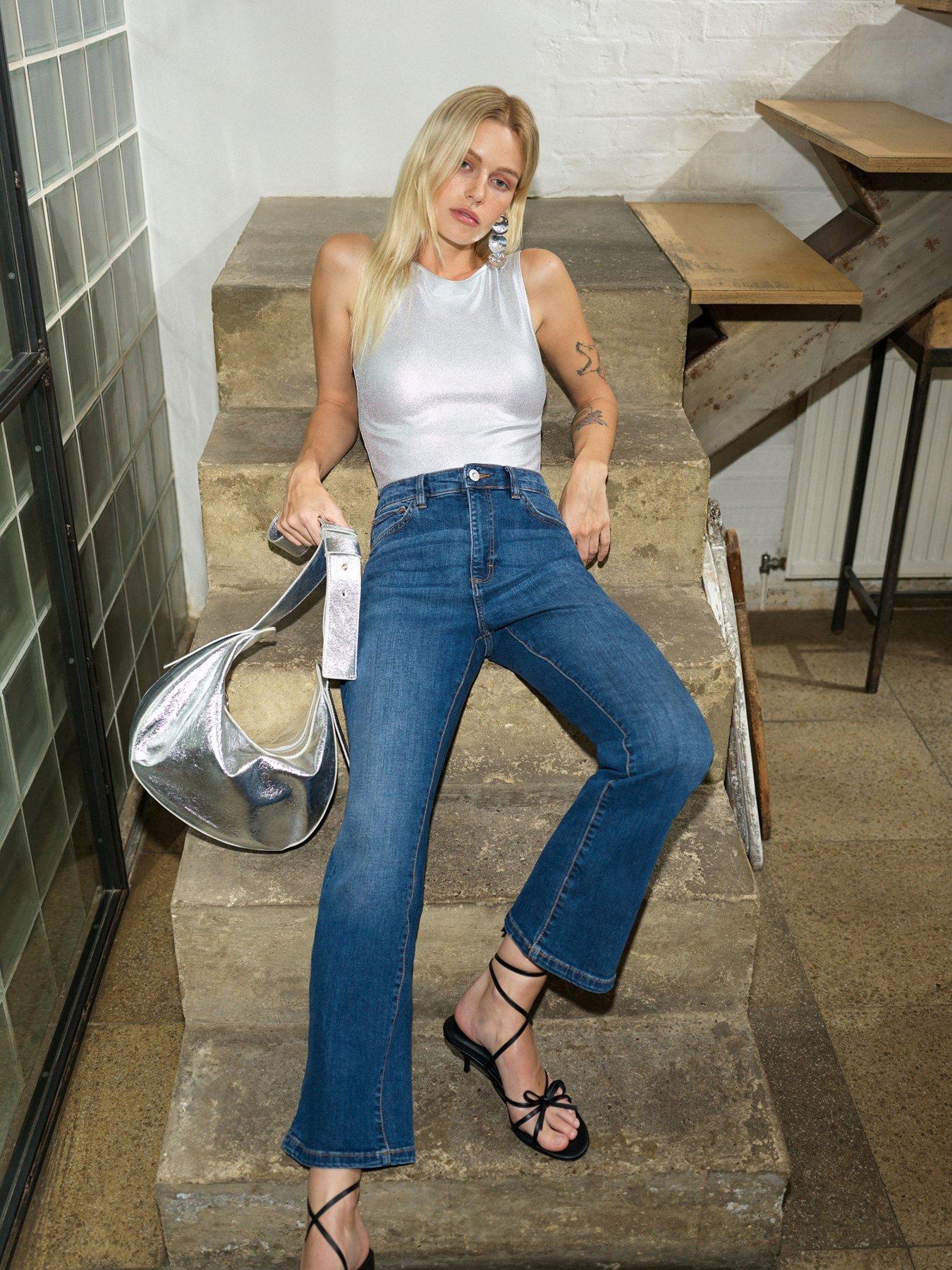 undefined Full Length Flared Denim Jeans