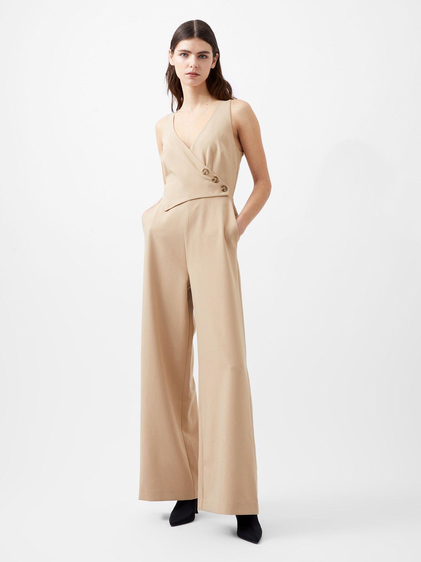 Image 1 of 4 of French Connection Sleeveless One-piece Tweed Jumpsuit - Nude